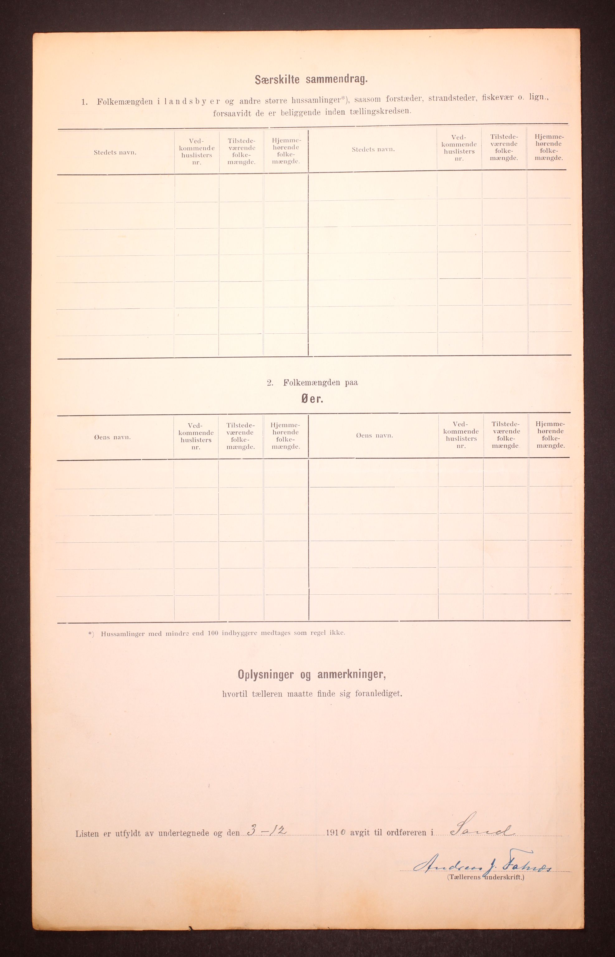 RA, 1910 census for Sand, 1910, p. 9