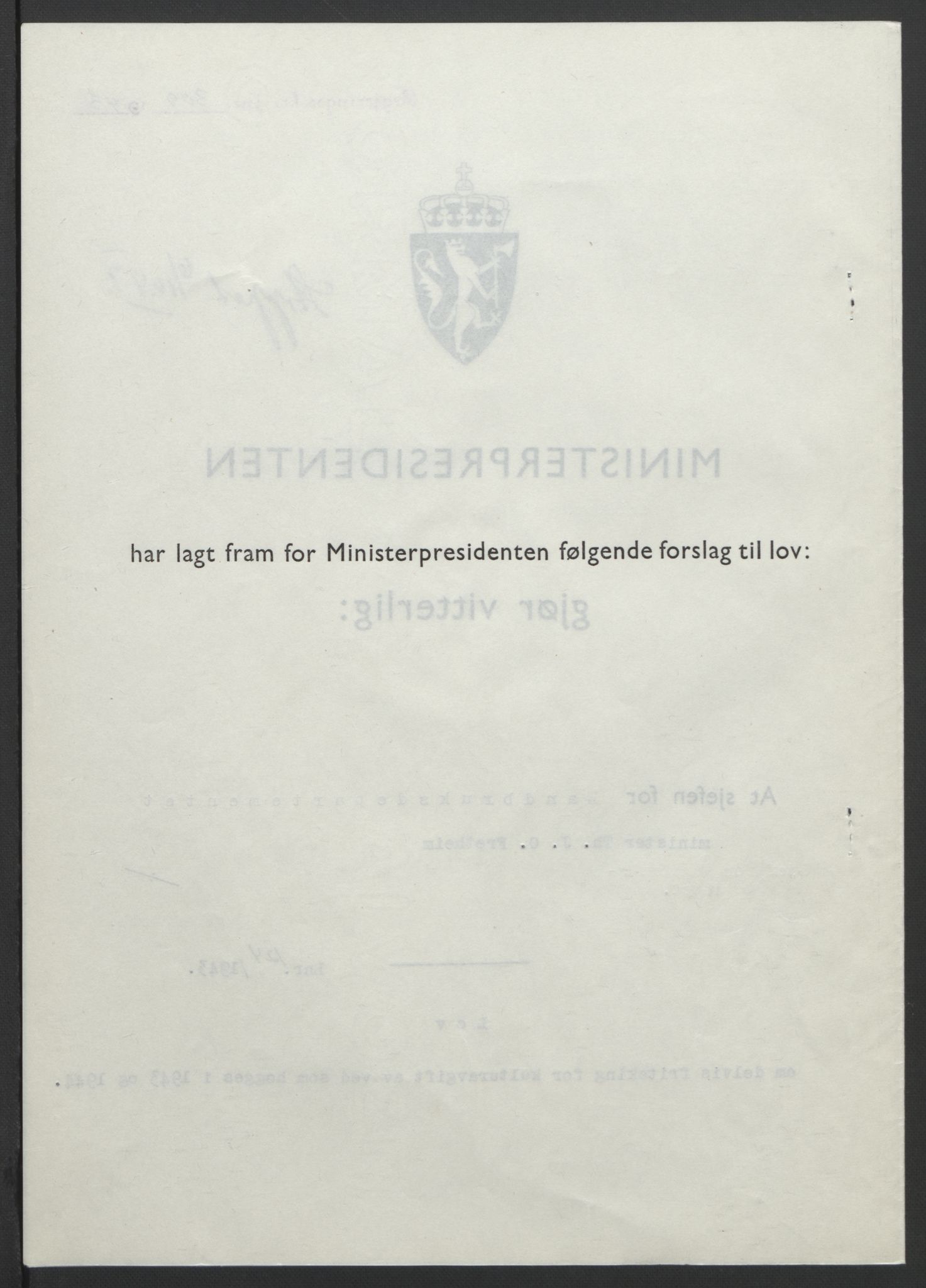 NS-administrasjonen 1940-1945 (Statsrådsekretariatet, de kommisariske statsråder mm), RA/S-4279/D/Db/L0099: Lover, 1943, p. 577