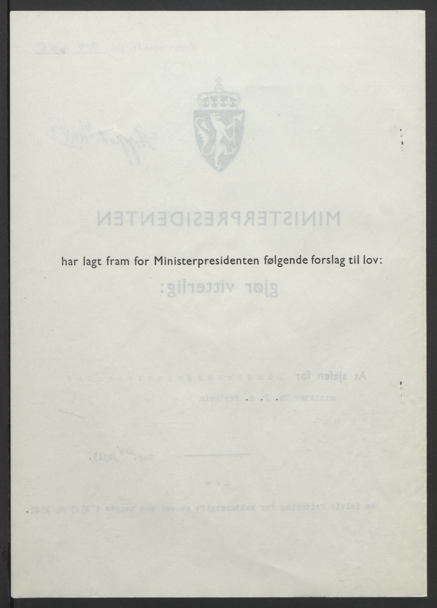 NS-administrasjonen 1940-1945 (Statsrådsekretariatet, de kommisariske statsråder mm), AV/RA-S-4279/D/Db/L0099: Lover, 1943, p. 577