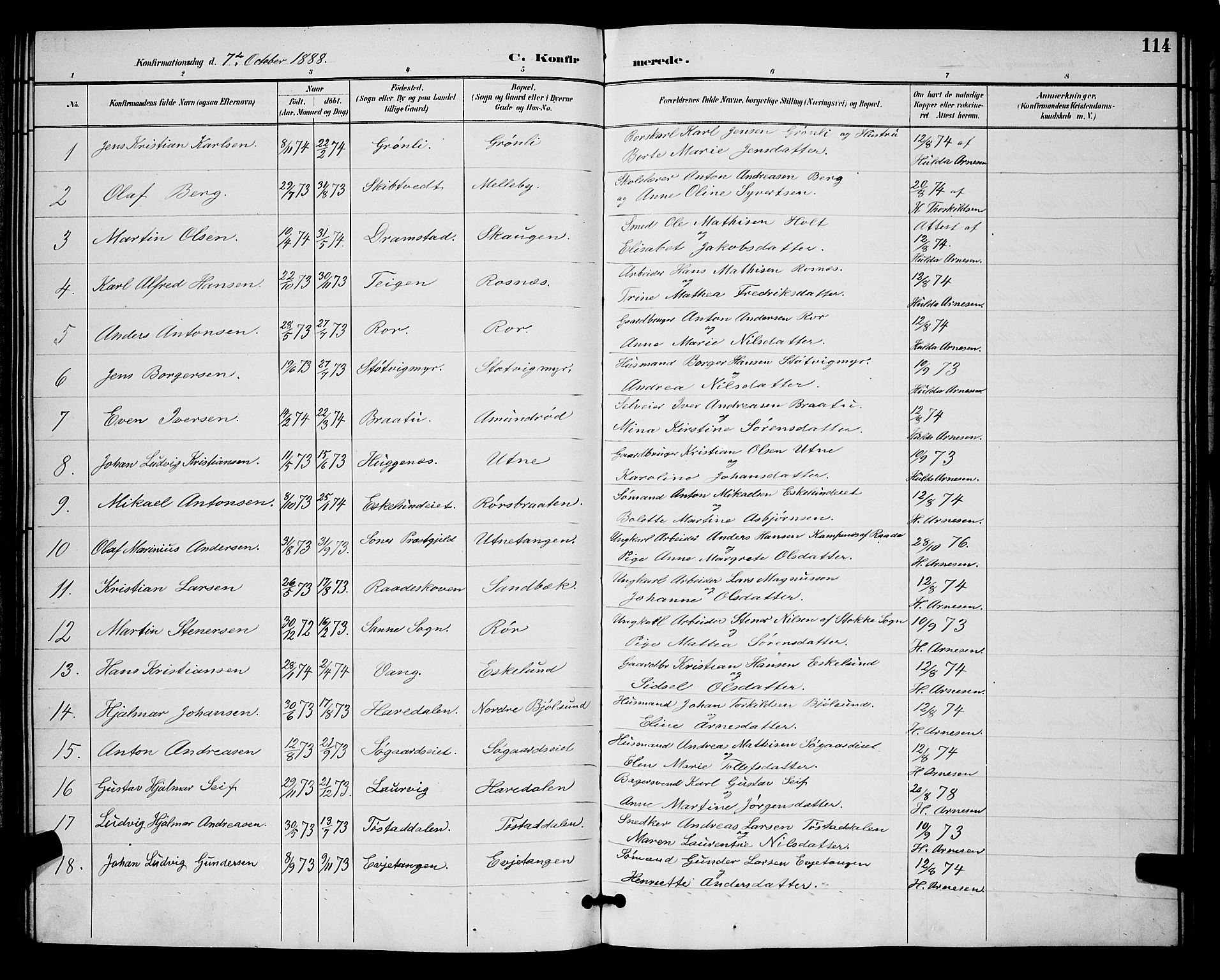 Rygge prestekontor Kirkebøker, SAO/A-10084b/G/Ga/L0002: Parish register (copy) no. 2, 1887-1905, p. 114