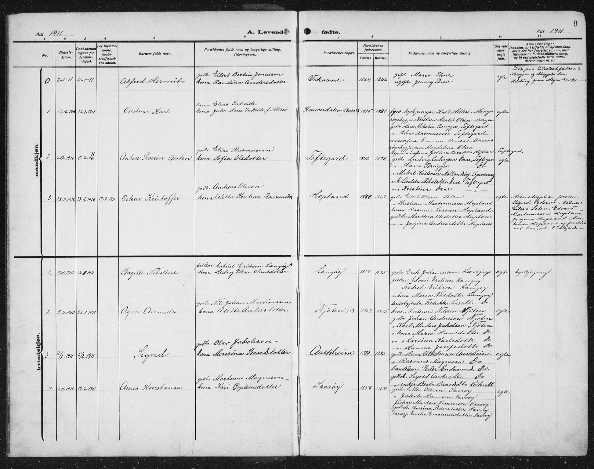 Lindås Sokneprestembete, AV/SAB-A-76701/H/Hab/Habc/L0005: Parish register (copy) no. C 5, 1910-1927, p. 9