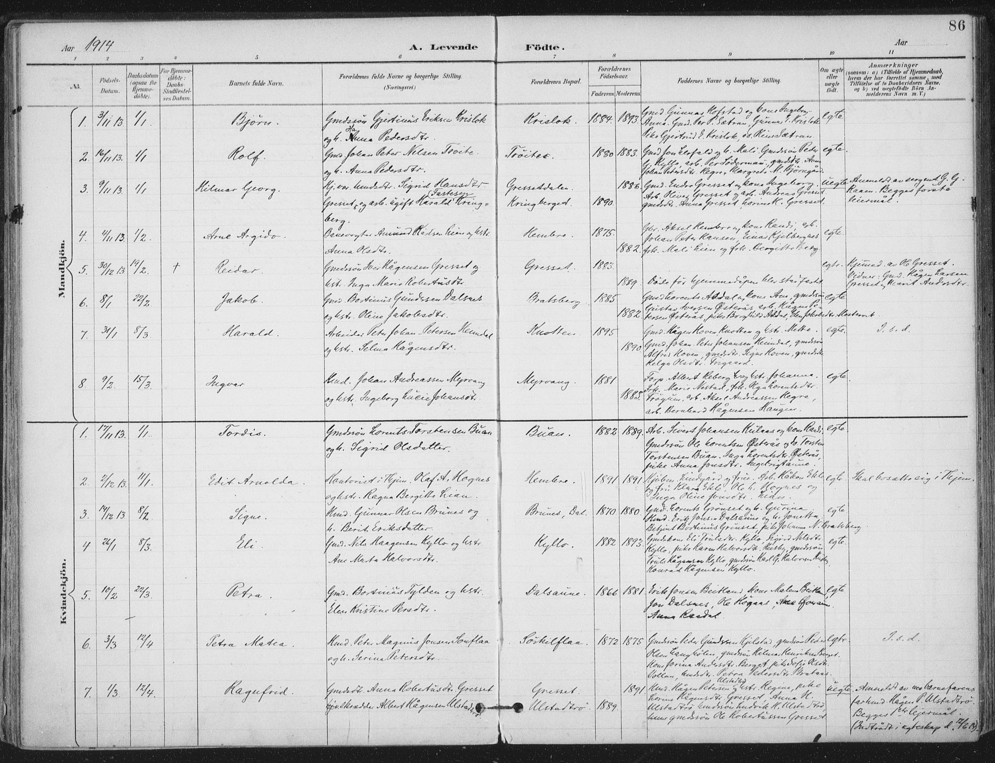 Ministerialprotokoller, klokkerbøker og fødselsregistre - Nord-Trøndelag, SAT/A-1458/703/L0031: Parish register (official) no. 703A04, 1893-1914, p. 86