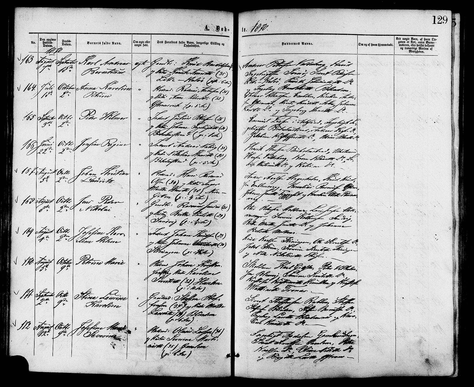 Ministerialprotokoller, klokkerbøker og fødselsregistre - Møre og Romsdal, SAT/A-1454/528/L0399: Parish register (official) no. 528A10, 1864-1879, p. 129