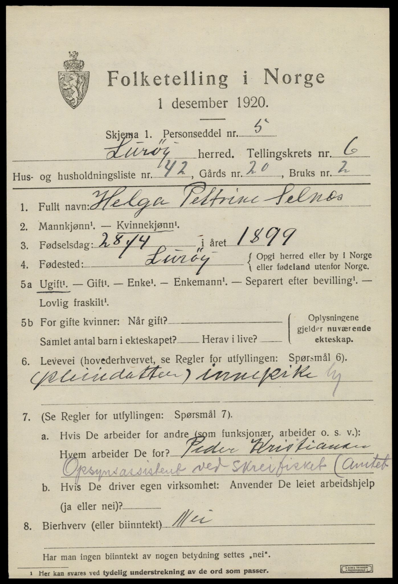 SAT, 1920 census for Lurøy, 1920, p. 3591