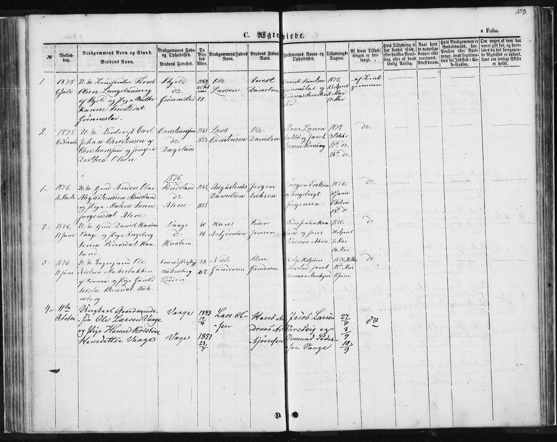 Tysvær sokneprestkontor, AV/SAST-A -101864/H/Ha/Haa/L0004: Parish register (official) no. A 4, 1857-1878, p. 103