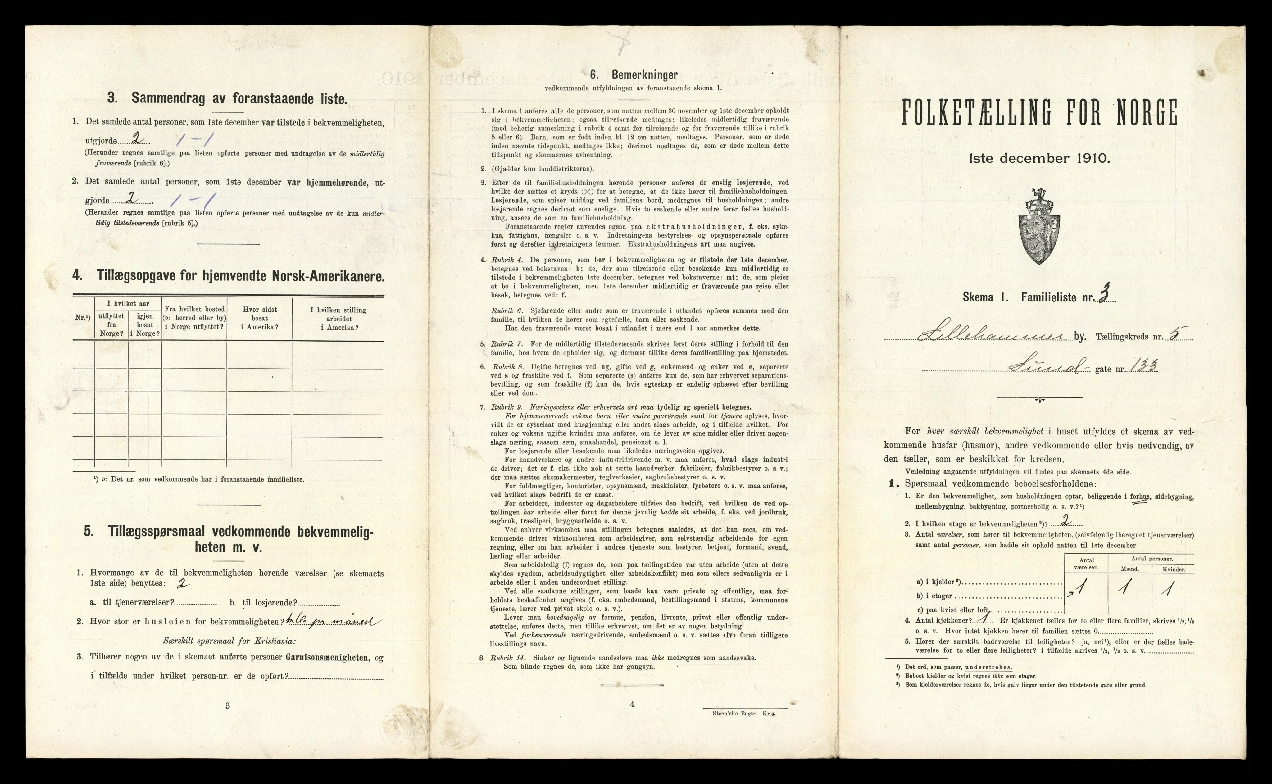 RA, 1910 census for Lillehammer, 1910, p. 2229