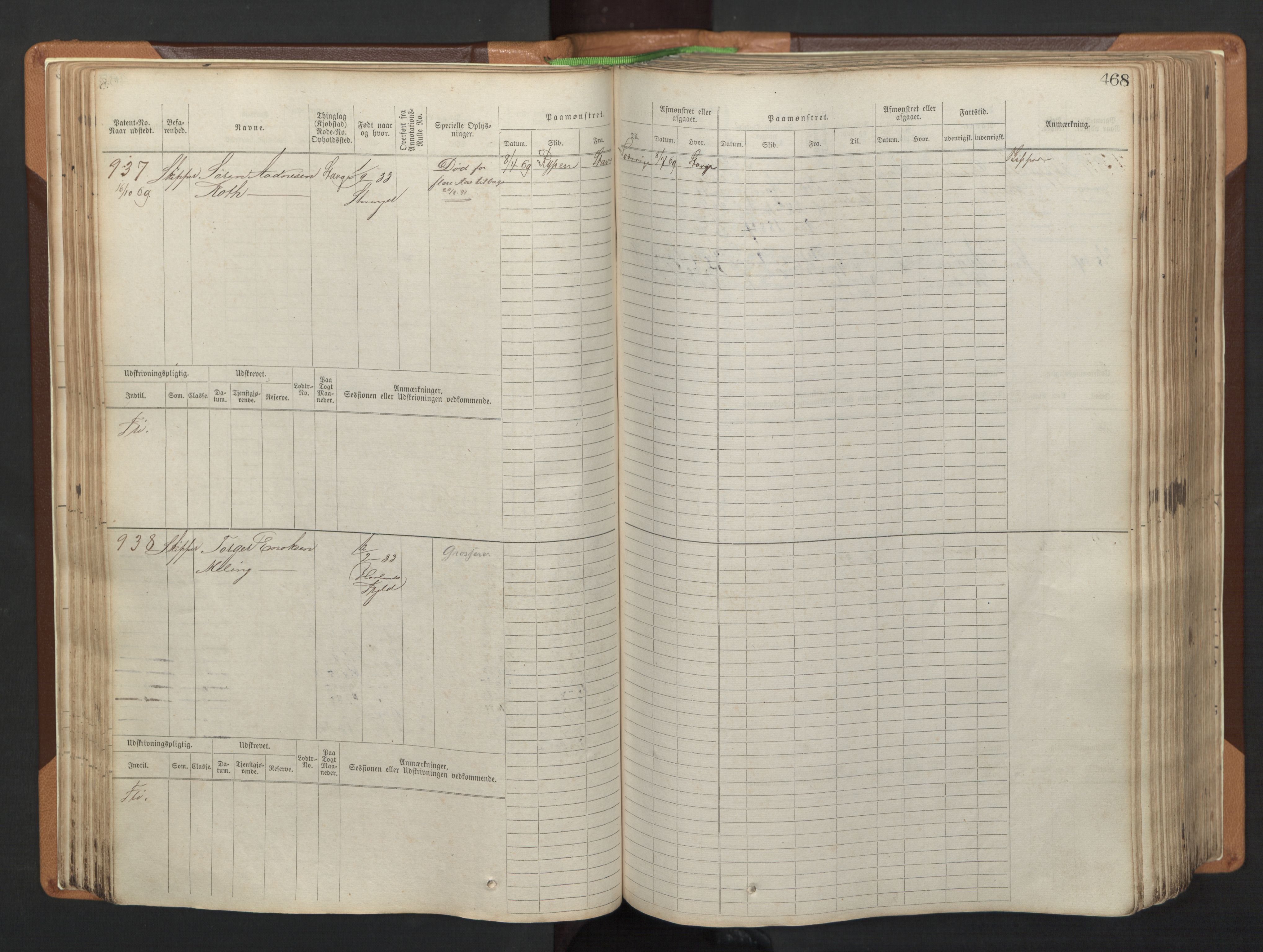 Stavanger sjømannskontor, AV/SAST-A-102006/F/Fb/Fbb/L0005: Sjøfartshovedrulle, patentnr. 793-1606 (del 2), 1869-1880, p. 78