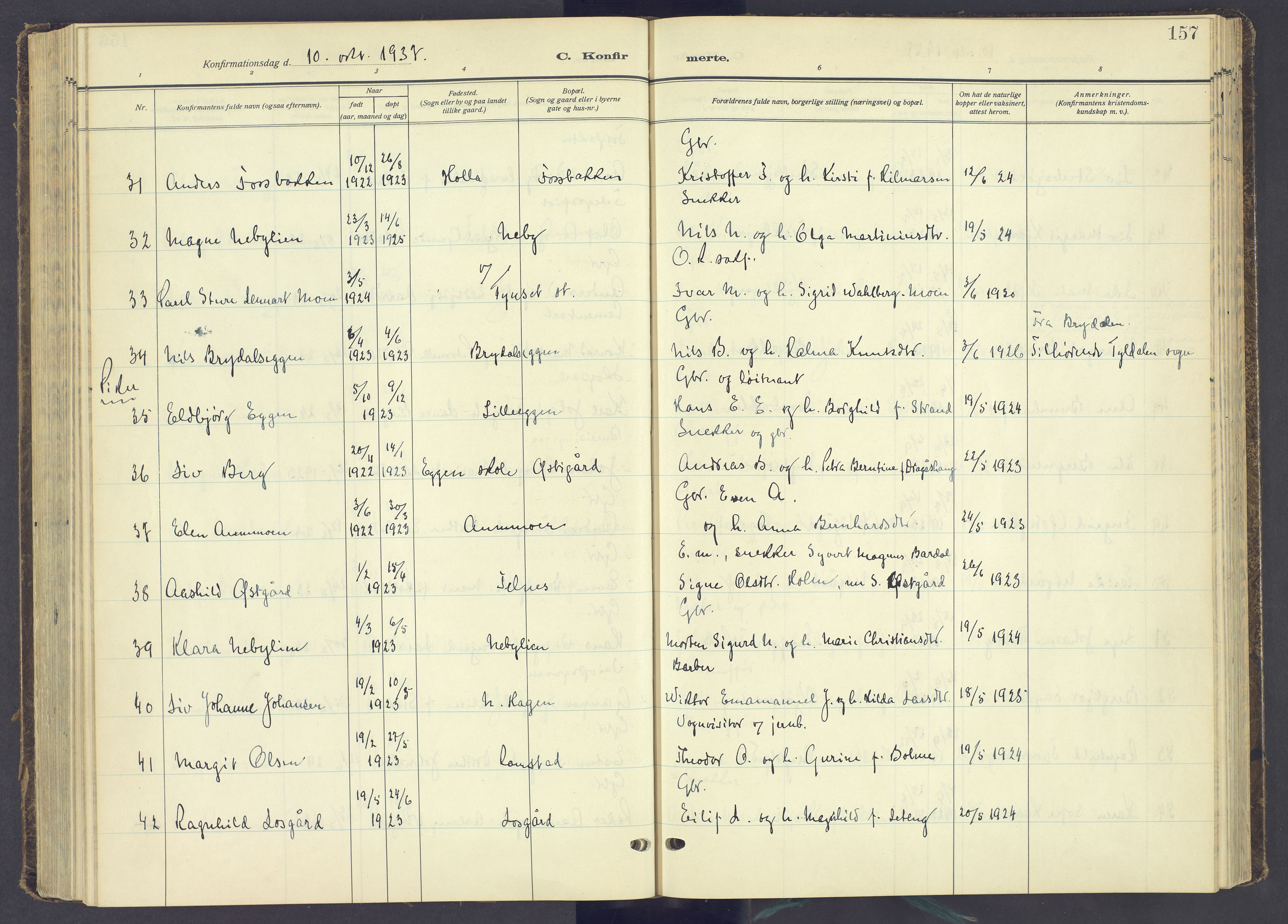 Tynset prestekontor, AV/SAH-PREST-058/H/Ha/Haa/L0027: Parish register (official) no. 27, 1930-1944, p. 157