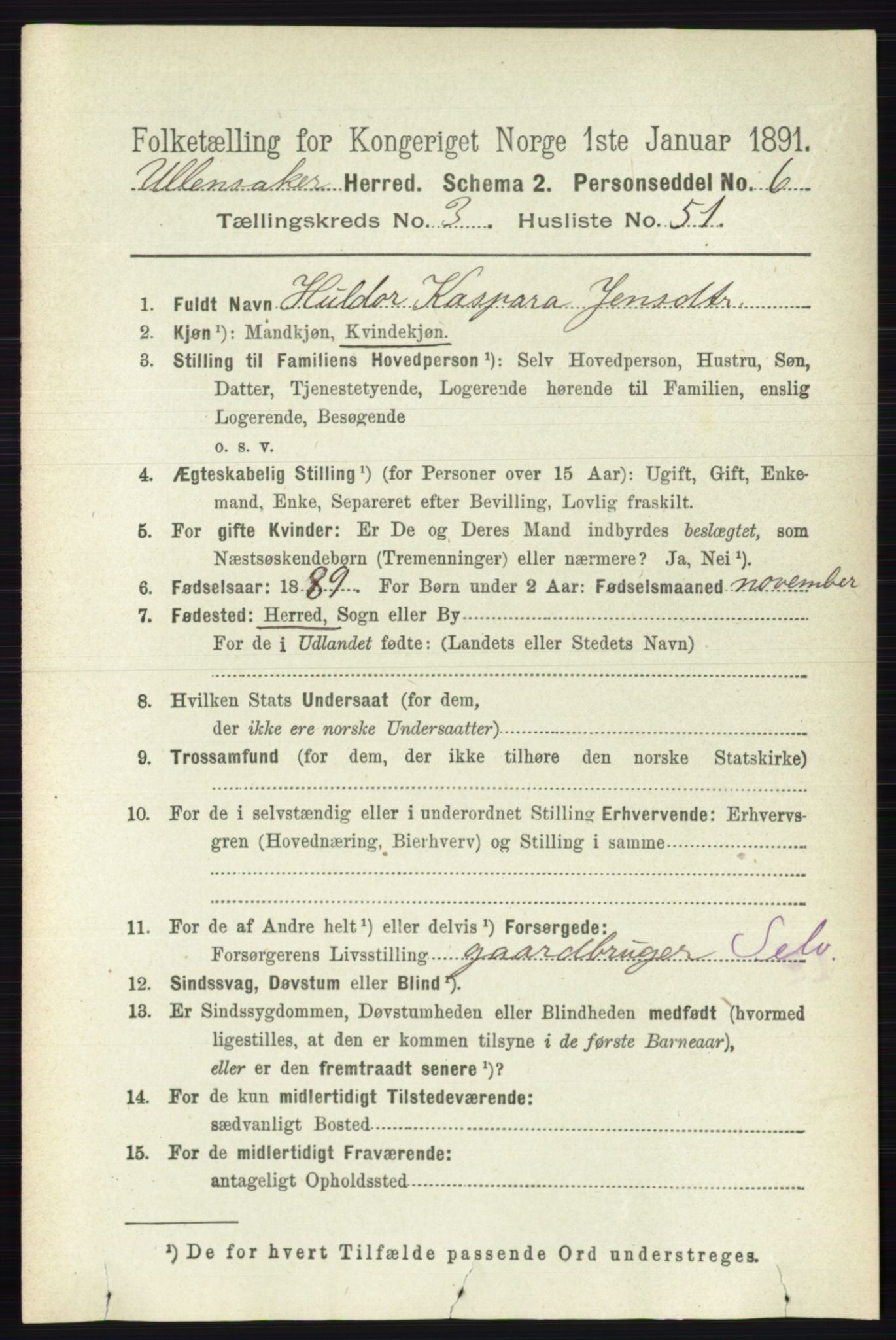 RA, 1891 census for 0235 Ullensaker, 1891, p. 1414