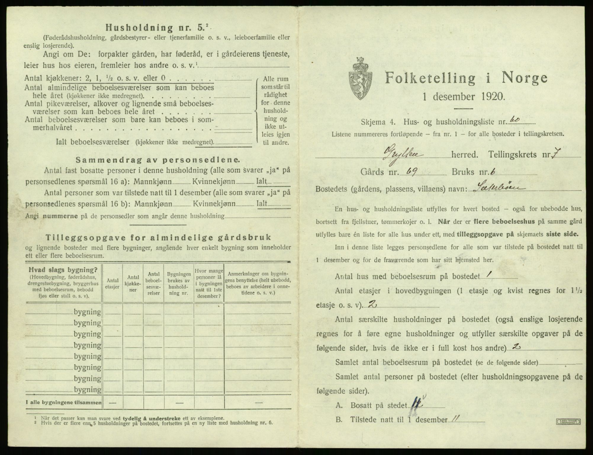 SAT, 1920 census for Grytten, 1920, p. 782