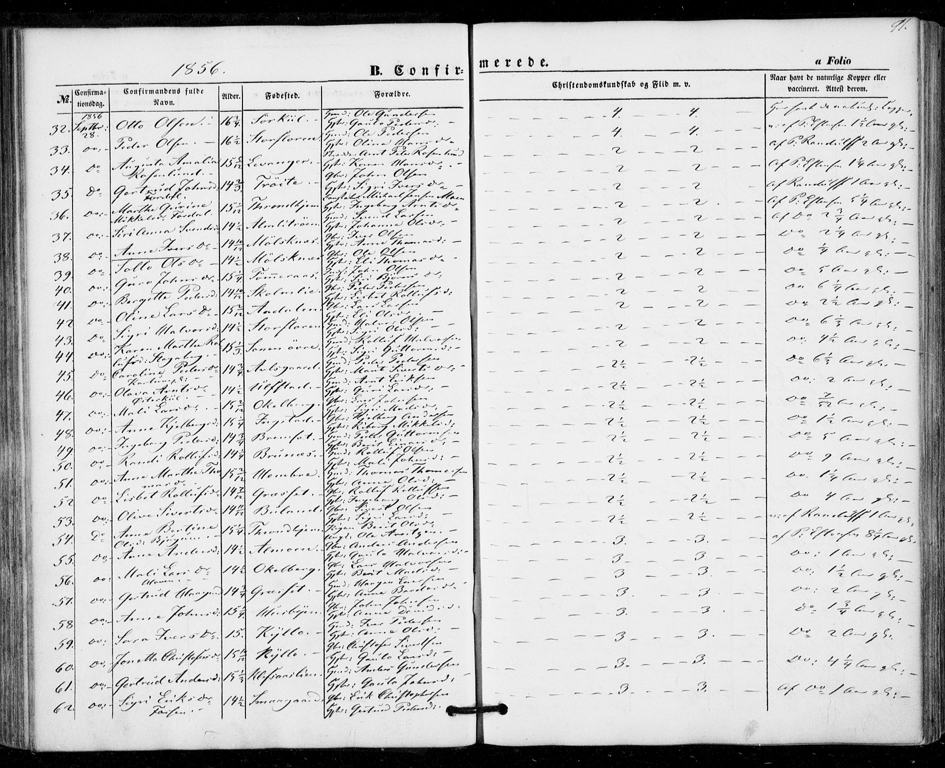Ministerialprotokoller, klokkerbøker og fødselsregistre - Nord-Trøndelag, SAT/A-1458/703/L0028: Parish register (official) no. 703A01, 1850-1862, p. 91