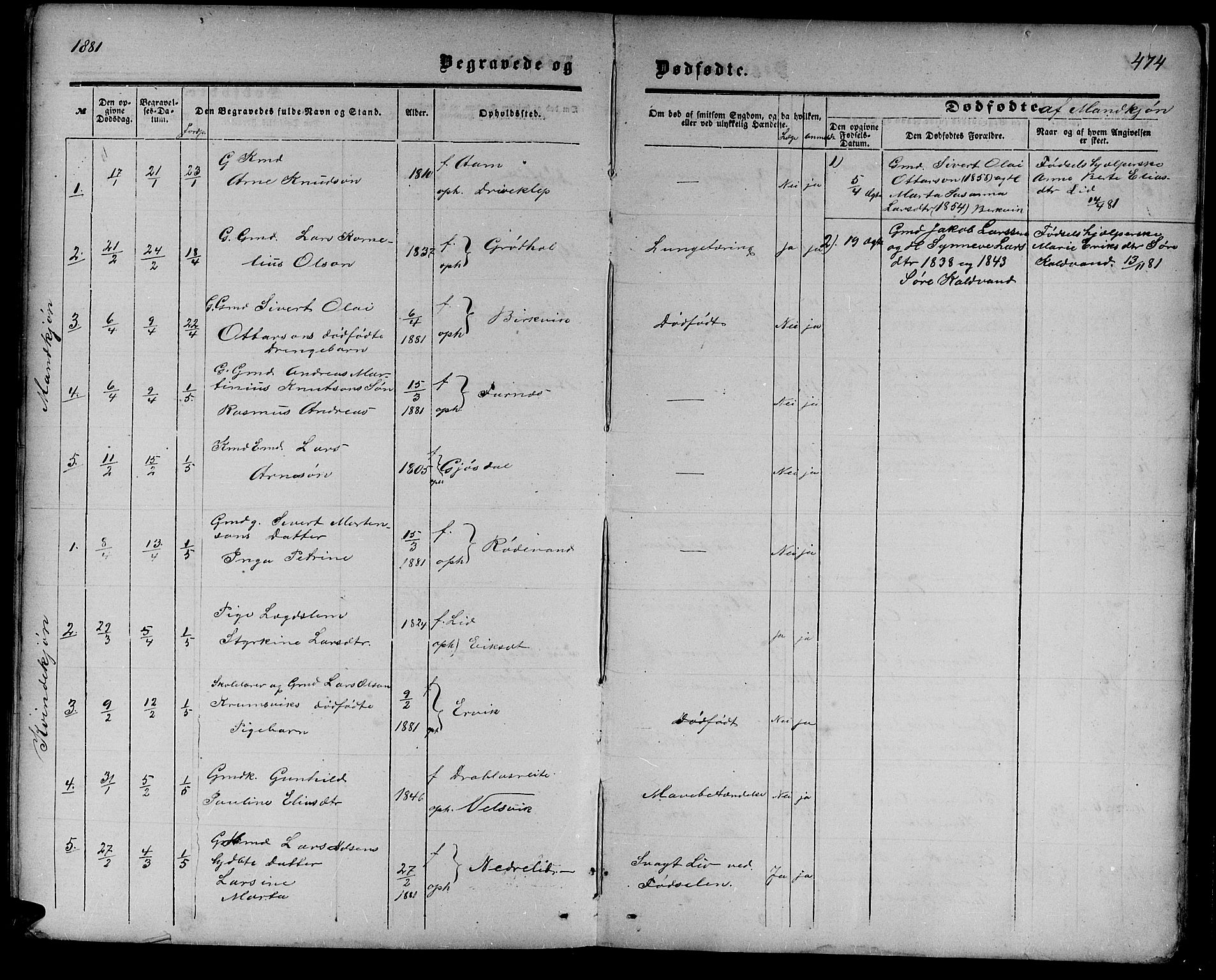 Ministerialprotokoller, klokkerbøker og fødselsregistre - Møre og Romsdal, AV/SAT-A-1454/511/L0157: Parish register (copy) no. 511C03, 1864-1884, p. 474