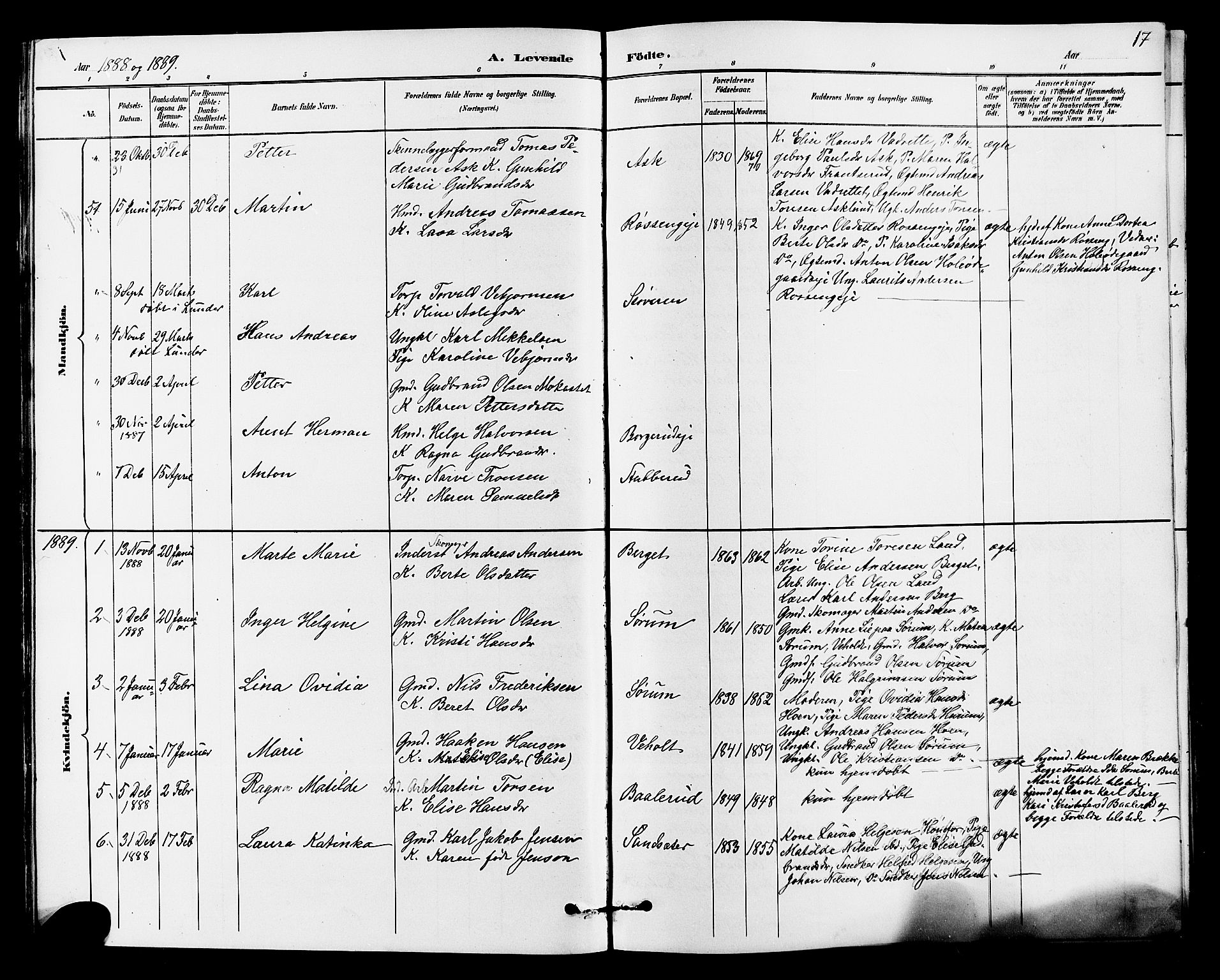 Norderhov kirkebøker, AV/SAKO-A-237/G/Ga/L0008: Parish register (copy) no. I 8, 1887-1912, p. 17