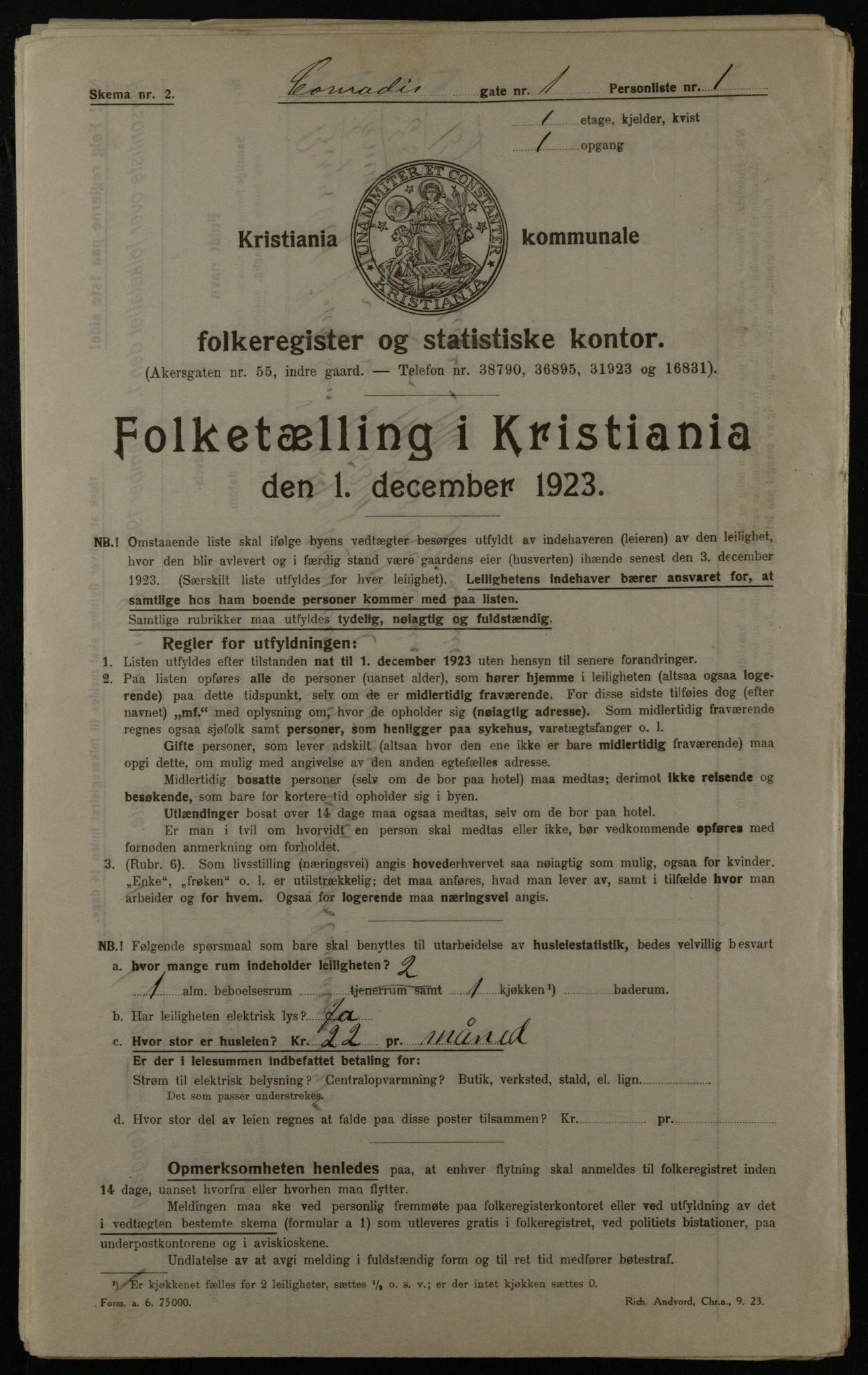 OBA, Municipal Census 1923 for Kristiania, 1923, p. 15107