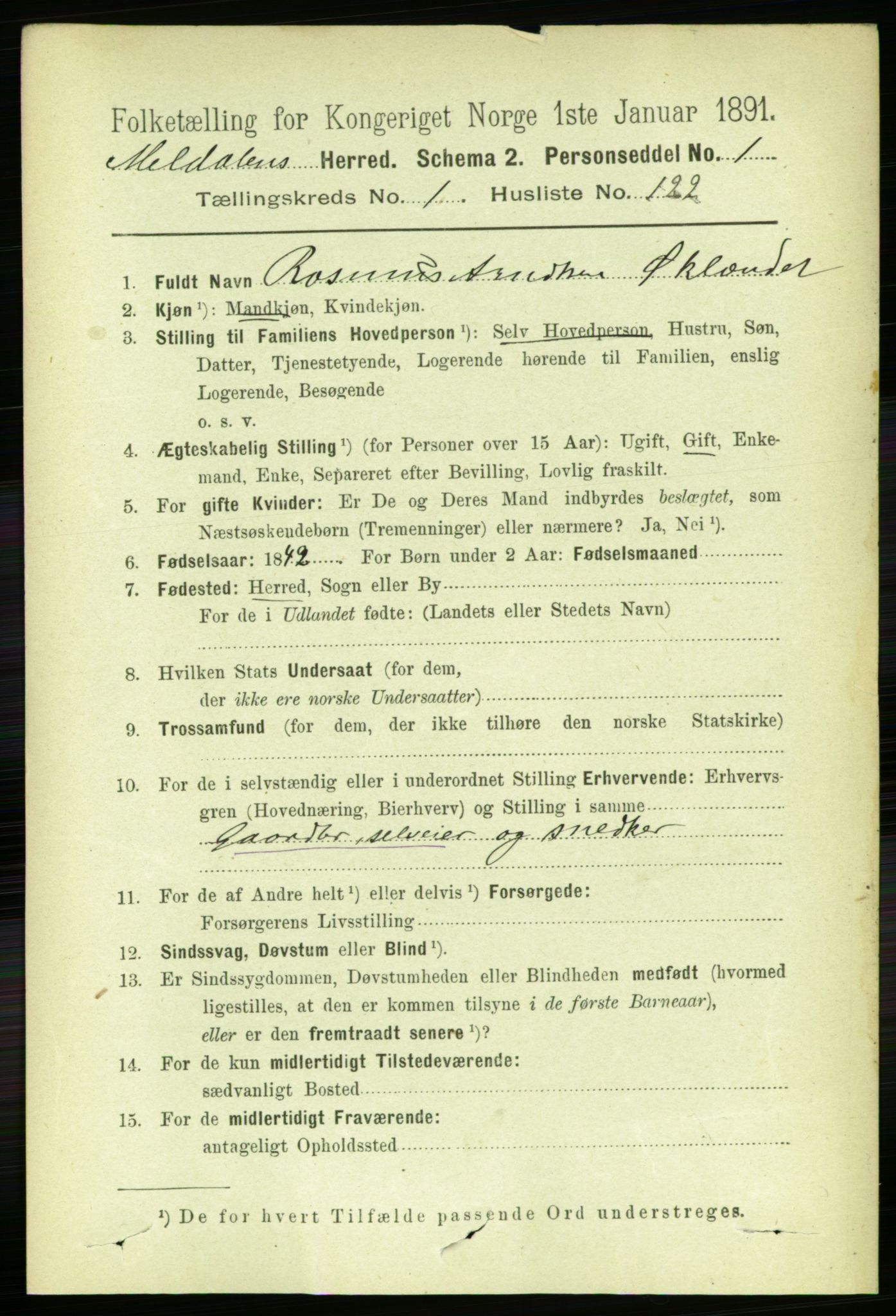 RA, 1891 census for 1636 Meldal, 1891, p. 934