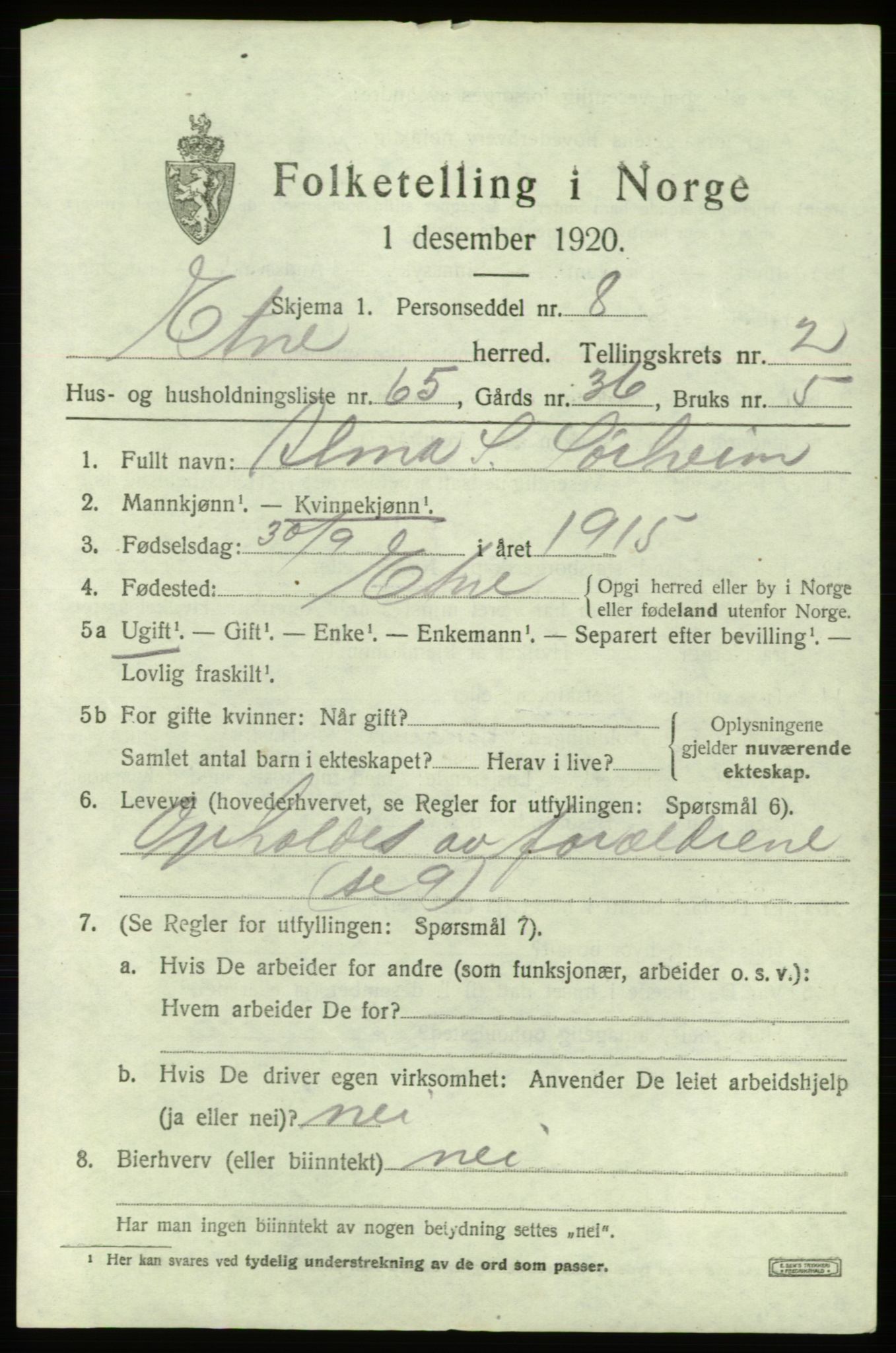 SAB, 1920 census for Etne, 1920, p. 1747