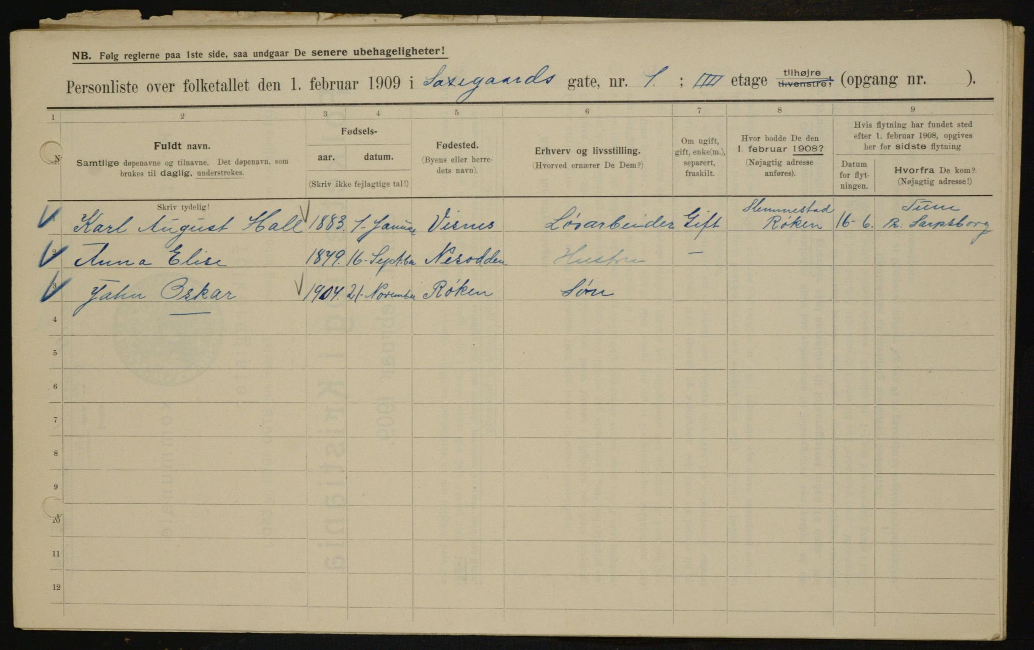 OBA, Municipal Census 1909 for Kristiania, 1909, p. 81157