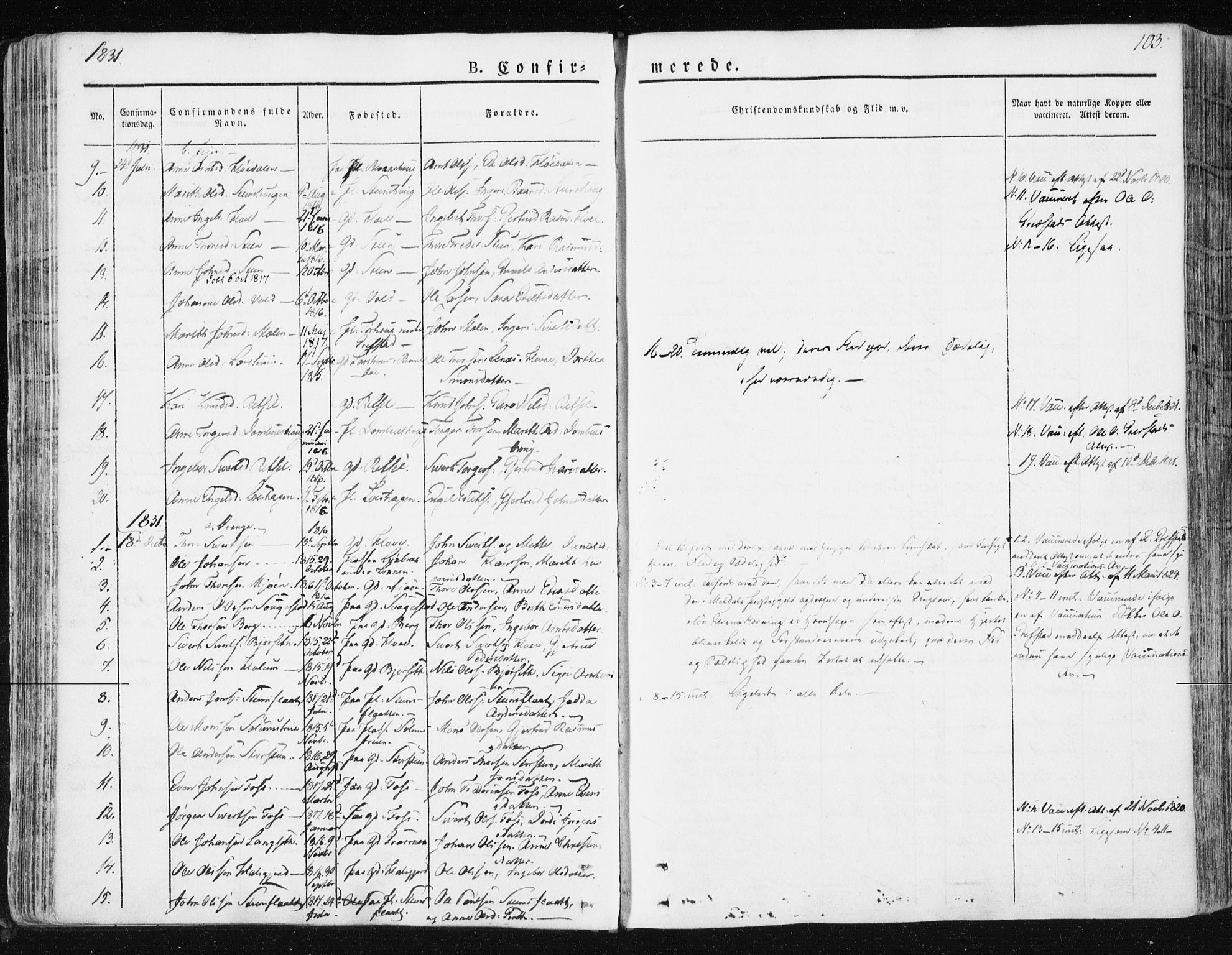 Ministerialprotokoller, klokkerbøker og fødselsregistre - Sør-Trøndelag, AV/SAT-A-1456/672/L0855: Parish register (official) no. 672A07, 1829-1860, p. 103