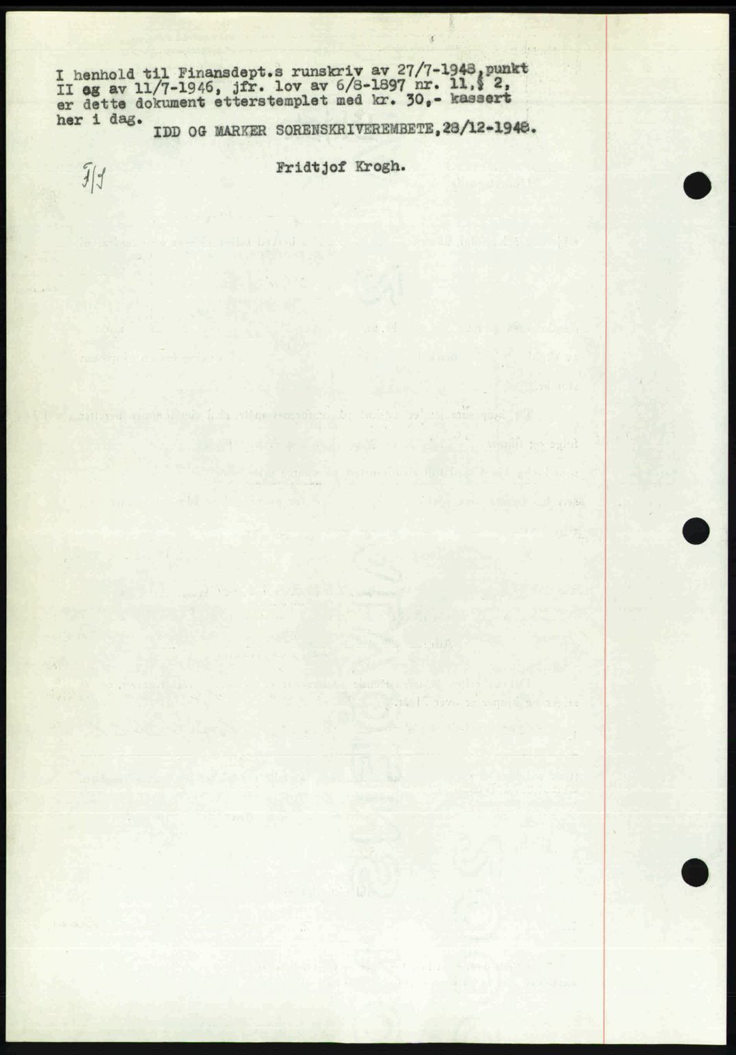 Idd og Marker sorenskriveri, SAO/A-10283/G/Gb/Gbb/L0011: Mortgage book no. A11, 1948-1949, Diary no: : 2105/1948