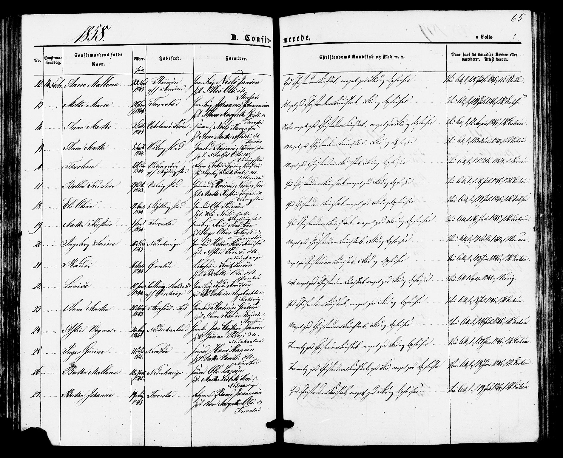 Torvastad sokneprestkontor, AV/SAST-A -101857/H/Ha/Haa/L0010: Parish register (official) no. A 10, 1857-1878, p. 65