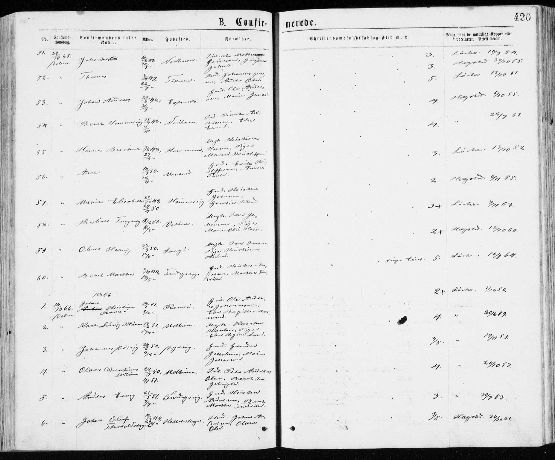 Ministerialprotokoller, klokkerbøker og fødselsregistre - Sør-Trøndelag, AV/SAT-A-1456/640/L0576: Parish register (official) no. 640A01, 1846-1876, p. 420