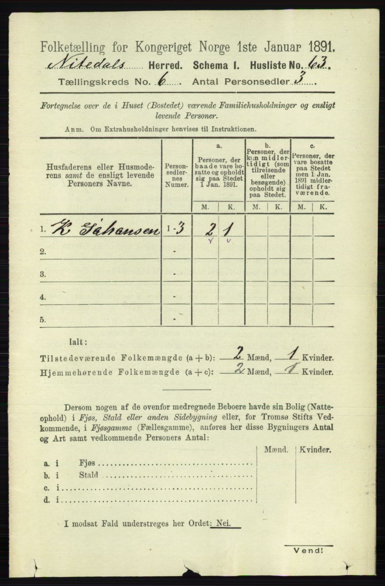 RA, 1891 census for 0233 Nittedal, 1891, p. 2603