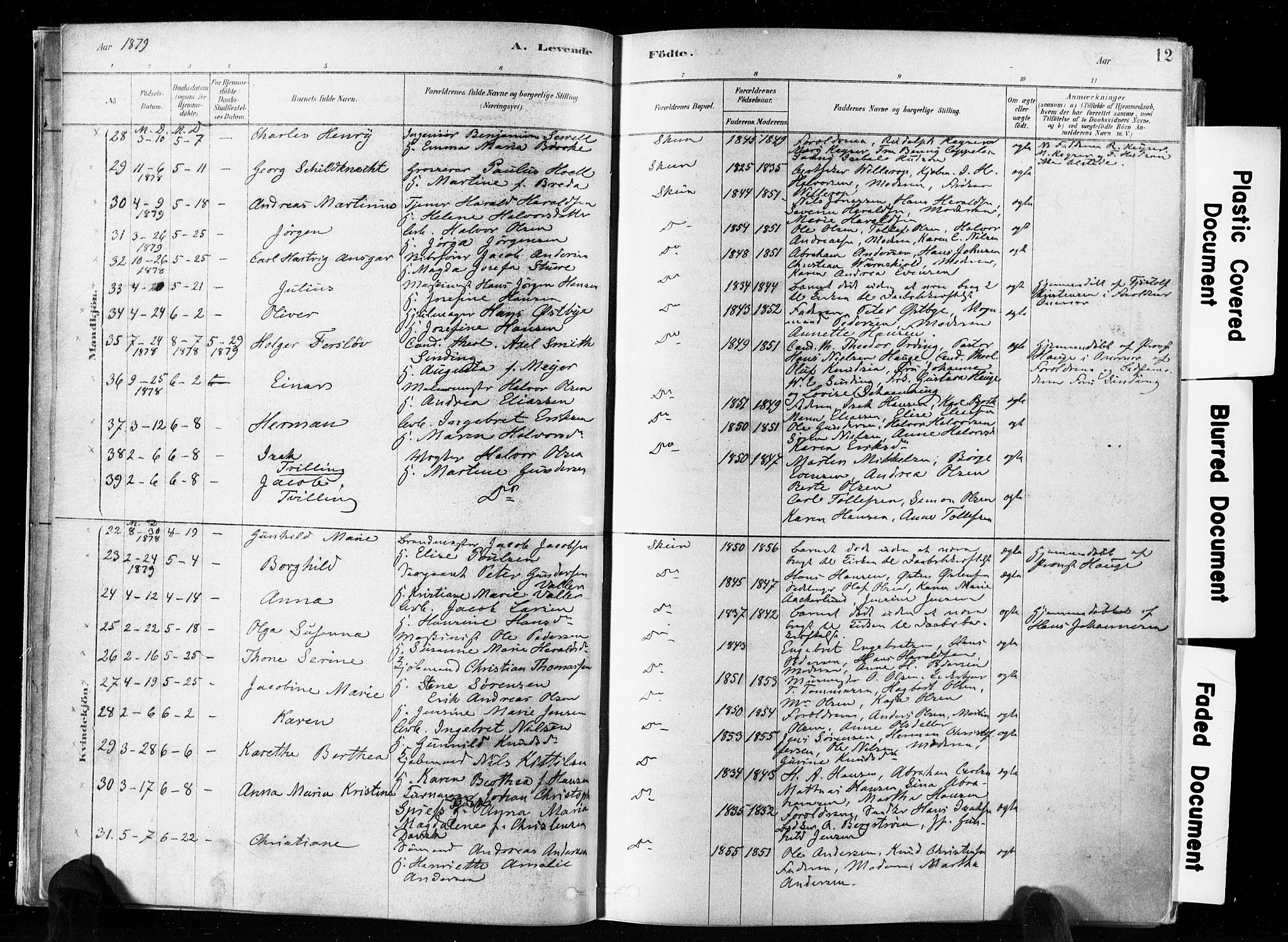 Skien kirkebøker, AV/SAKO-A-302/F/Fa/L0009: Parish register (official) no. 9, 1878-1890, p. 12