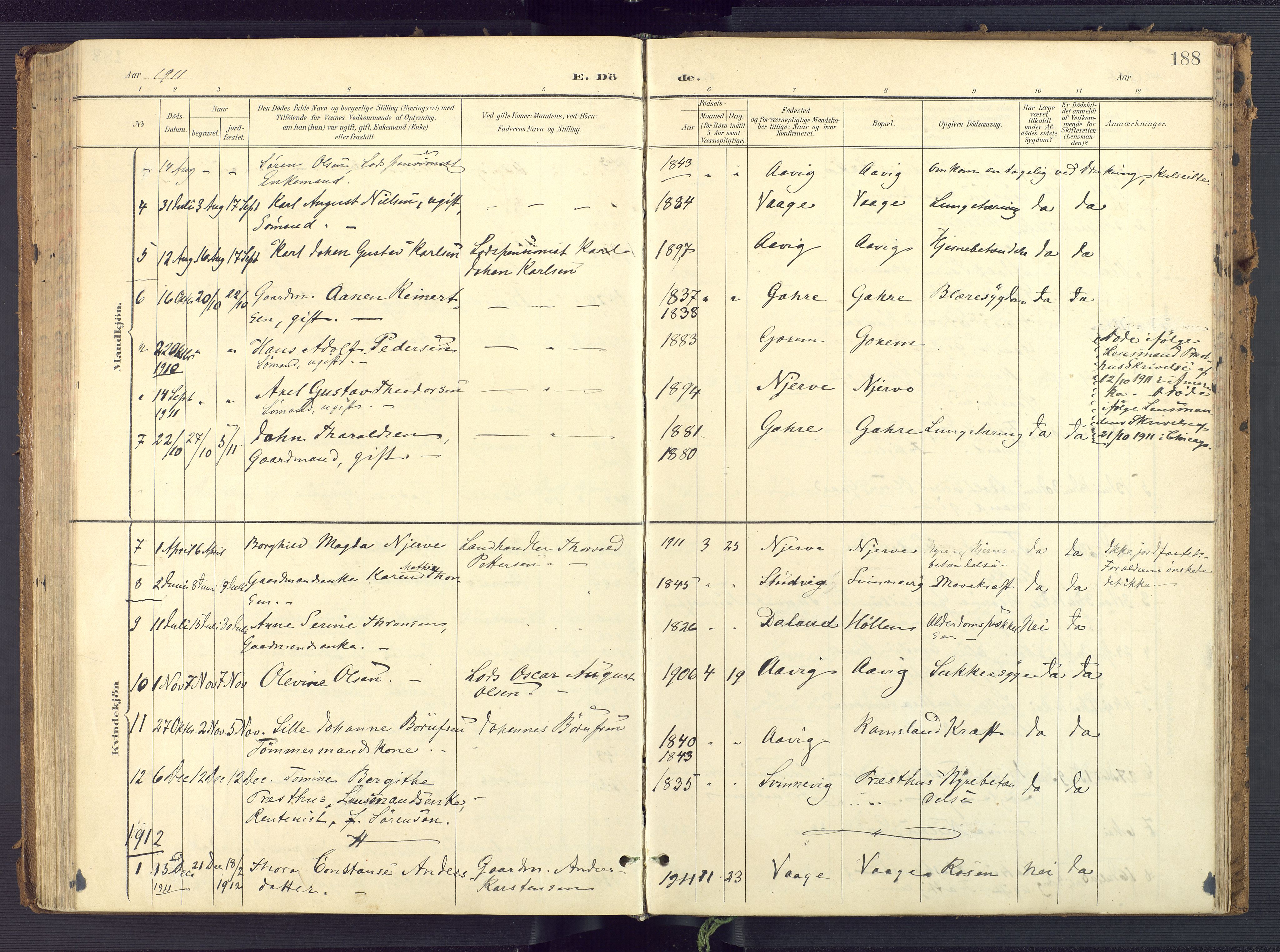 Sør-Audnedal sokneprestkontor, AV/SAK-1111-0039/F/Fa/Faa/L0005: Parish register (official) no. A 5, 1900-1923, p. 188