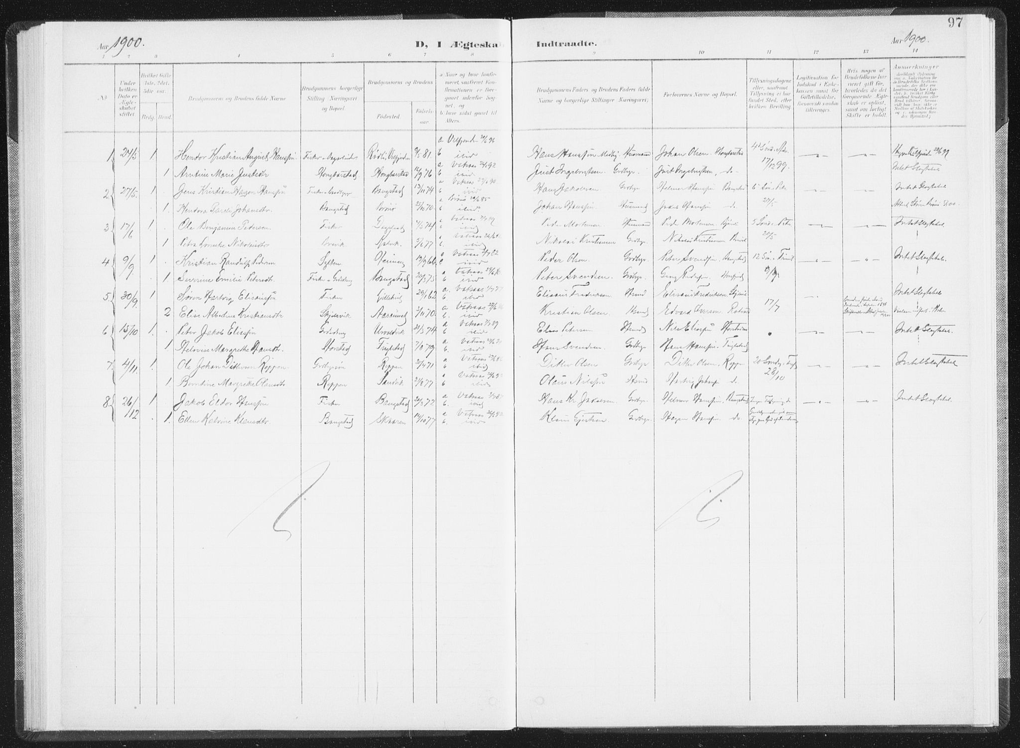 Ministerialprotokoller, klokkerbøker og fødselsregistre - Nordland, AV/SAT-A-1459/810/L0153: Parish register (official) no. 810A12, 1899-1914, p. 97