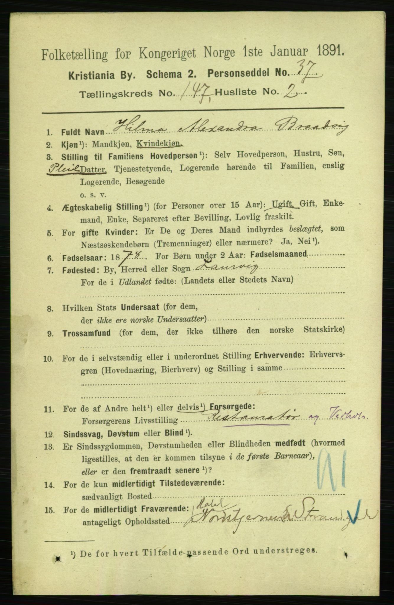 RA, 1891 census for 0301 Kristiania, 1891, p. 81647
