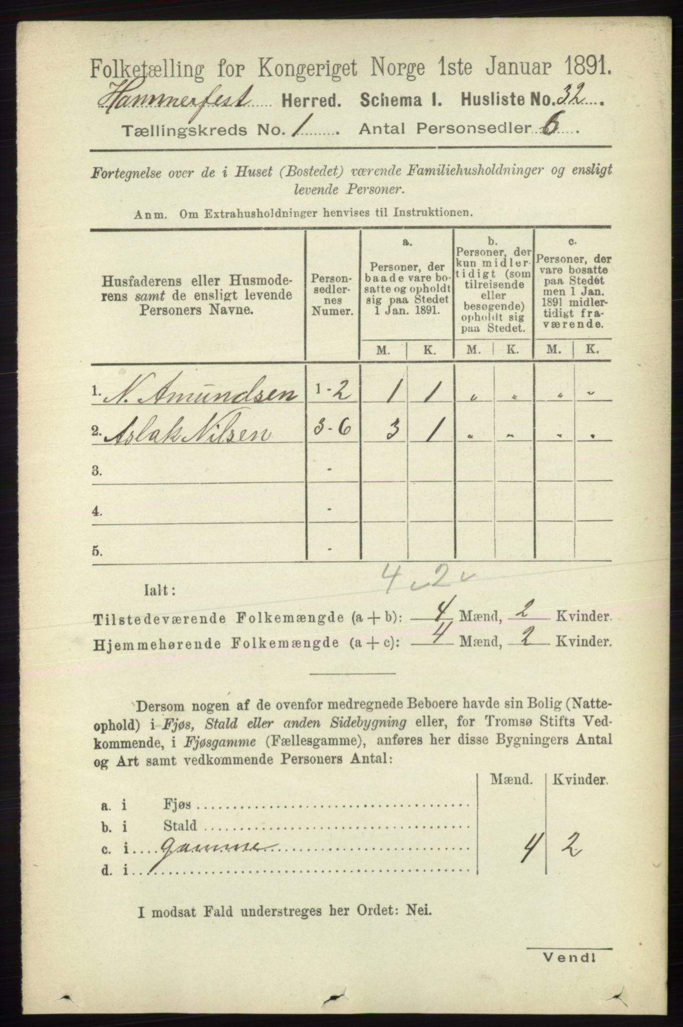 RA, 1891 census for 2016 Hammerfest, 1891, p. 45
