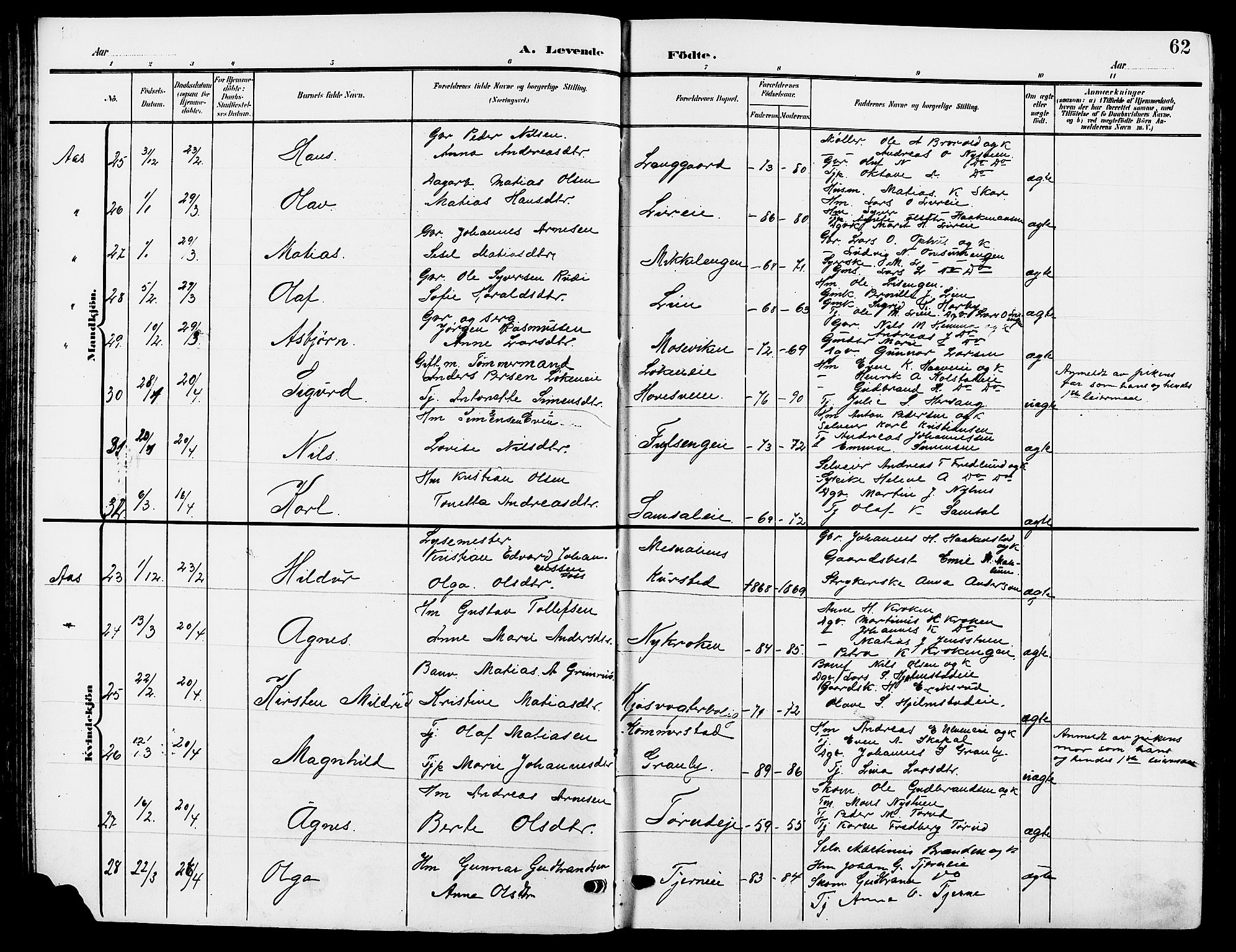 Ringsaker prestekontor, SAH/PREST-014/L/La/L0015: Parish register (copy) no. 15, 1903-1912, p. 62
