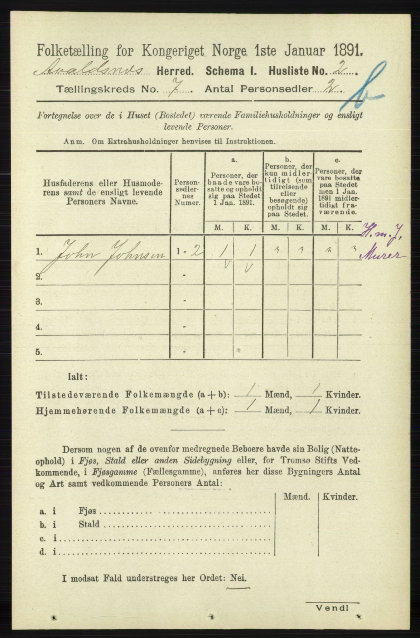 RA, 1891 census for 1147 Avaldsnes, 1891, p. 3584