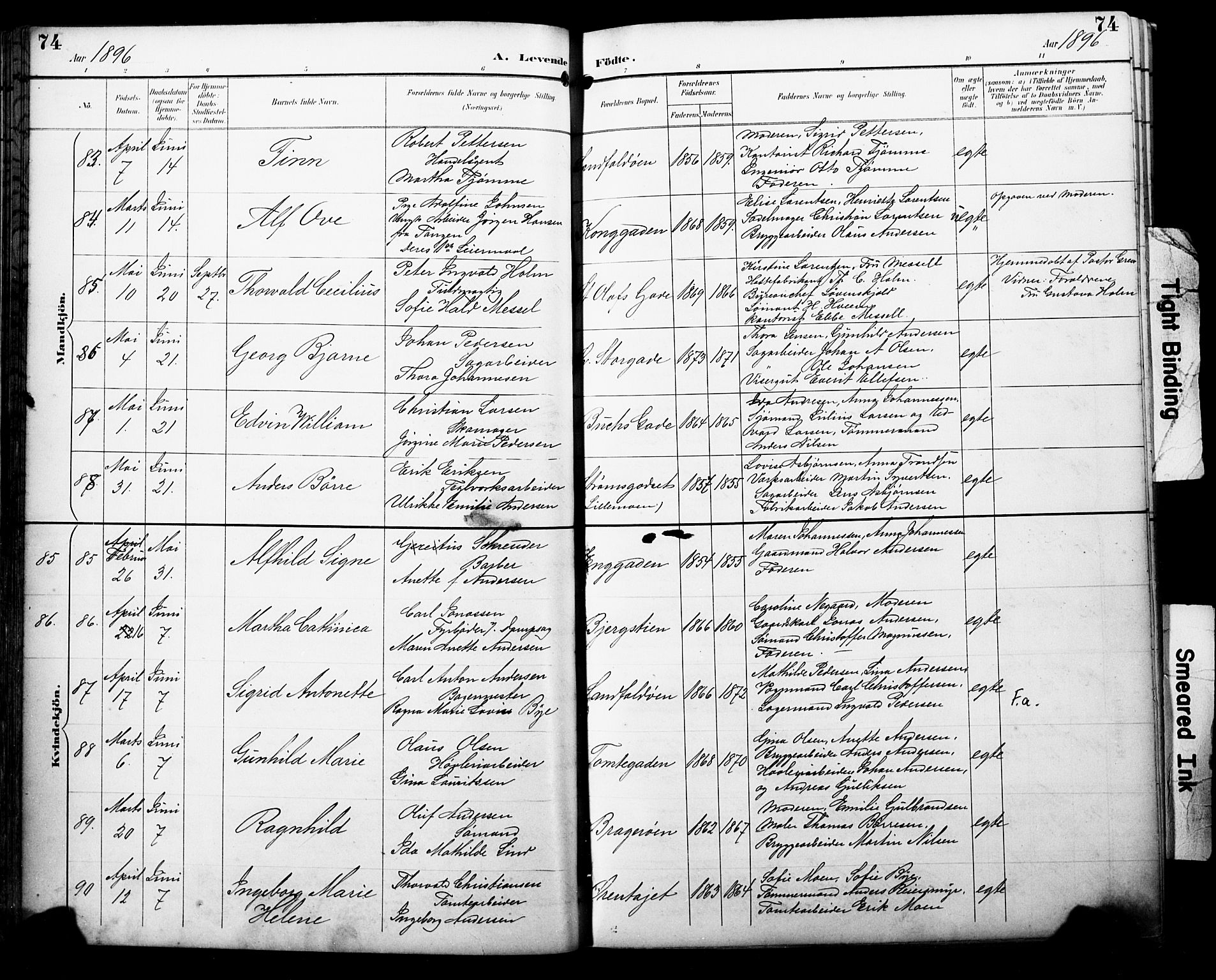 Bragernes kirkebøker, SAKO/A-6/F/Fb/L0008: Parish register (official) no. II 8, 1894-1902, p. 74