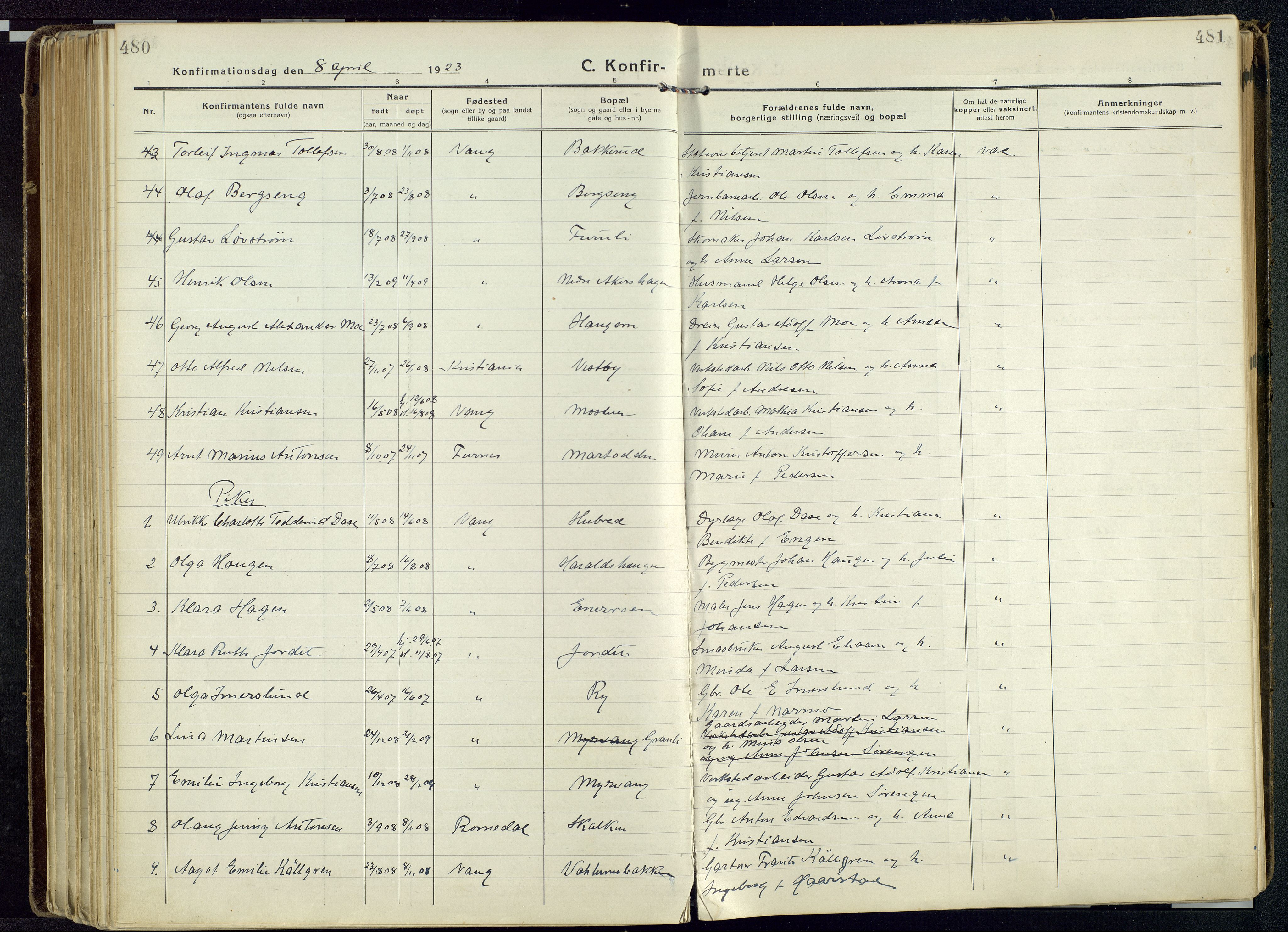 Vang prestekontor, Hedmark, AV/SAH-PREST-008/H/Ha/Haa/L0022: Parish register (official) no. 22, 1918-1944, p. 480-481