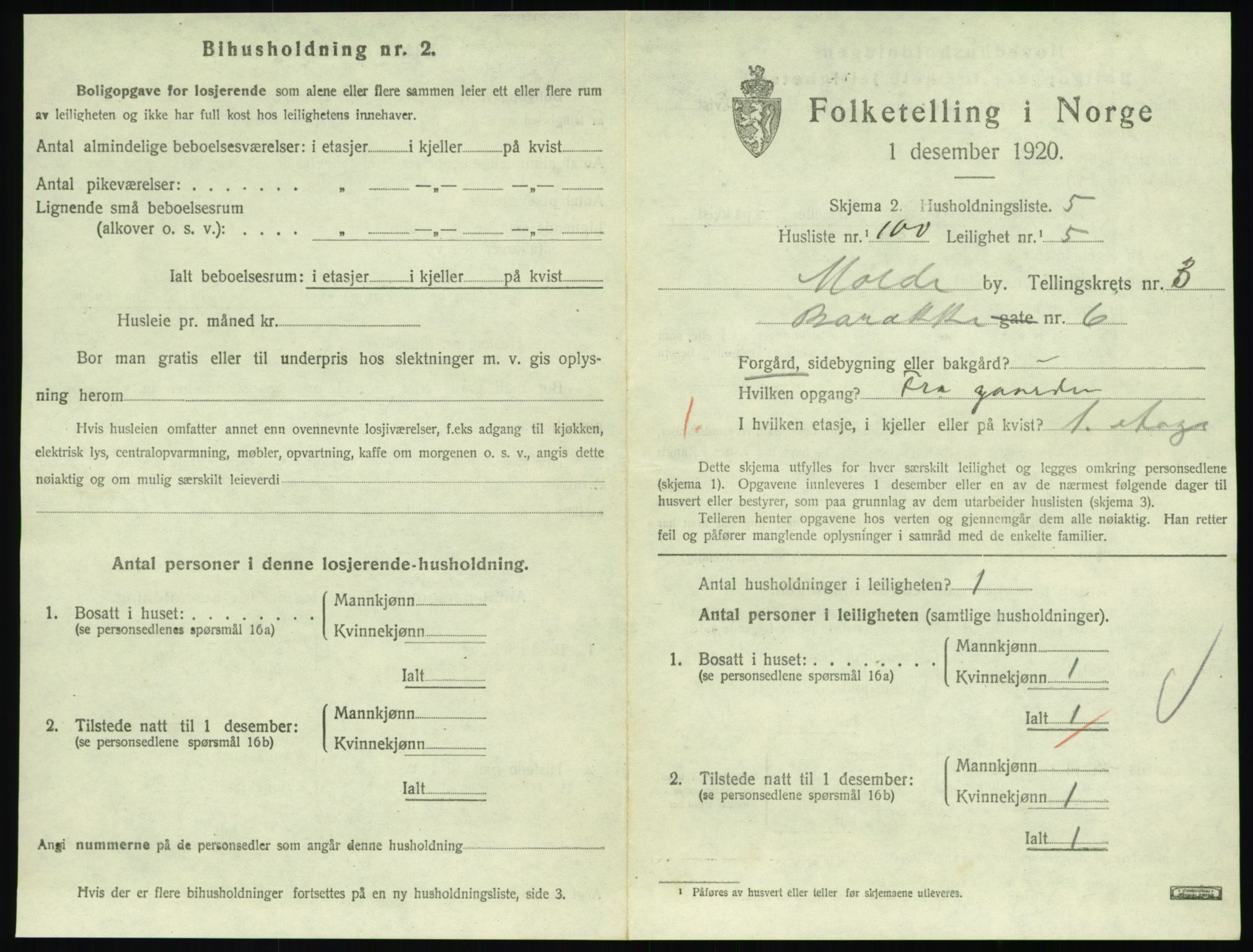 SAT, 1920 census for Molde, 1920, p. 1409