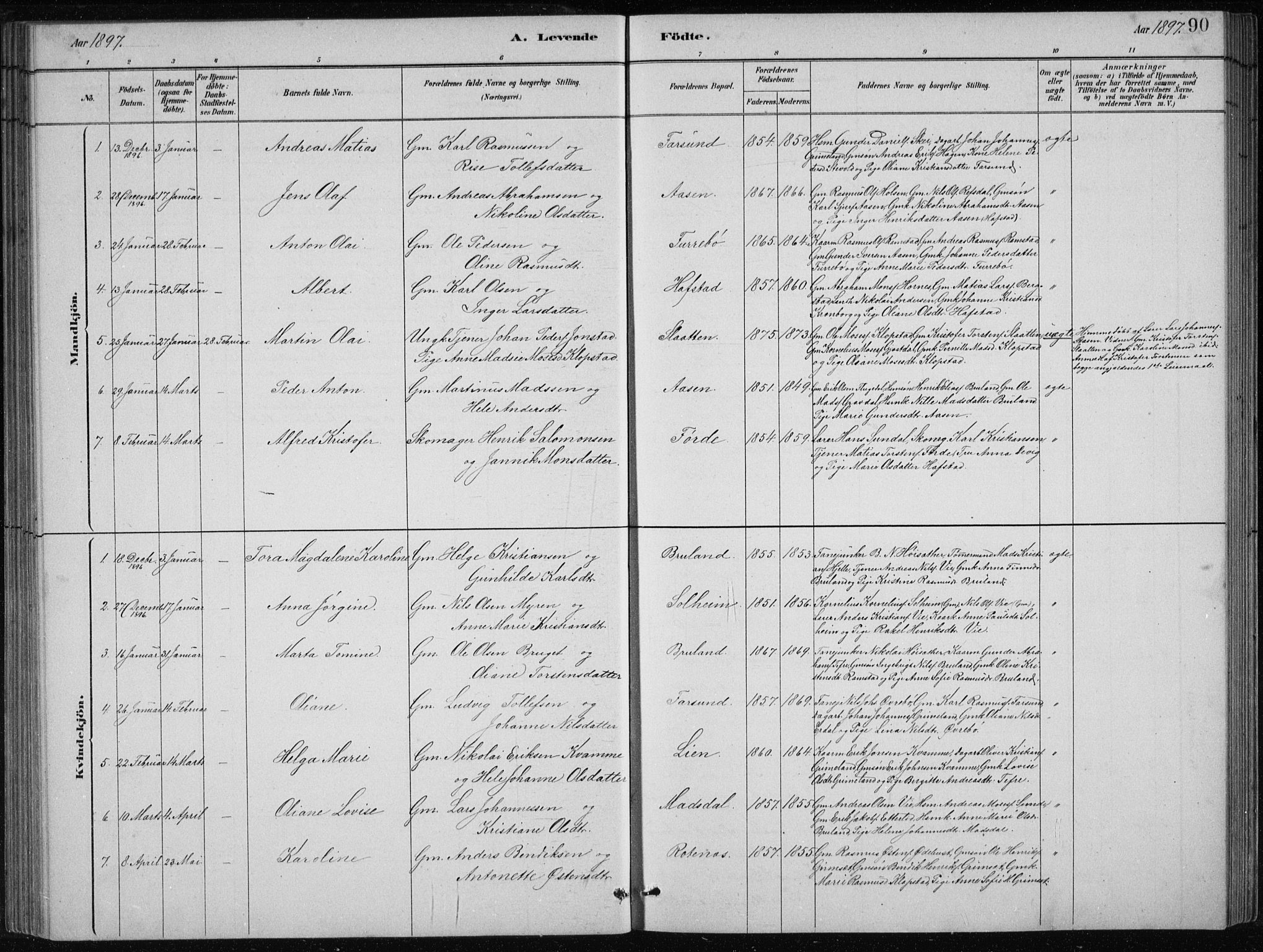 Førde sokneprestembete, SAB/A-79901/H/Hab/Haba/L0002: Parish register (copy) no. A 2, 1881-1898, p. 90