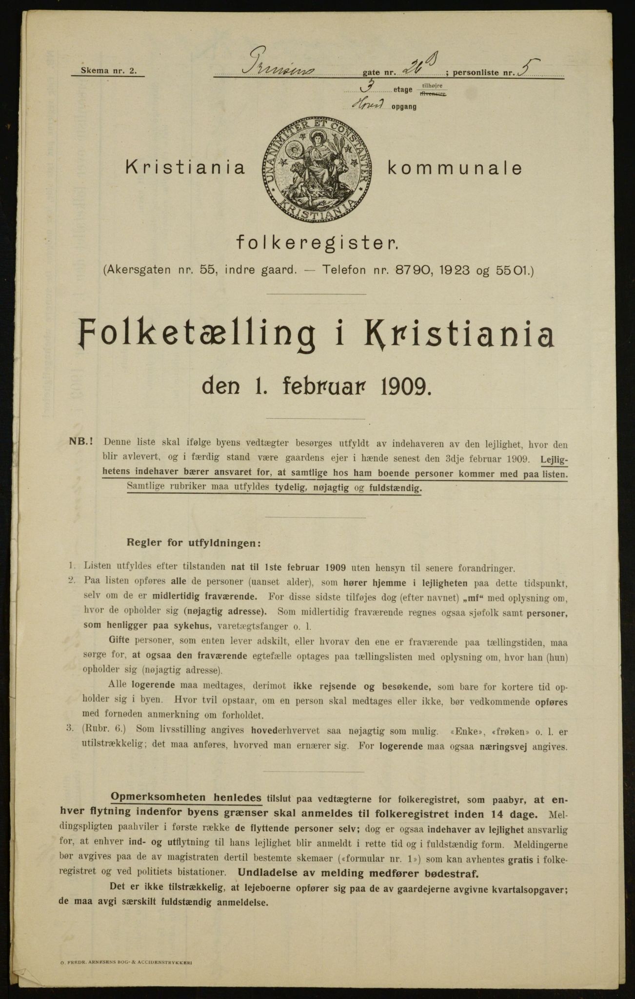 OBA, Municipal Census 1909 for Kristiania, 1909, p. 73694