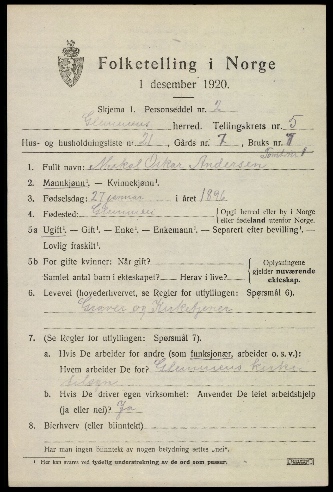 SAO, 1920 census for Glemmen, 1920, p. 17083