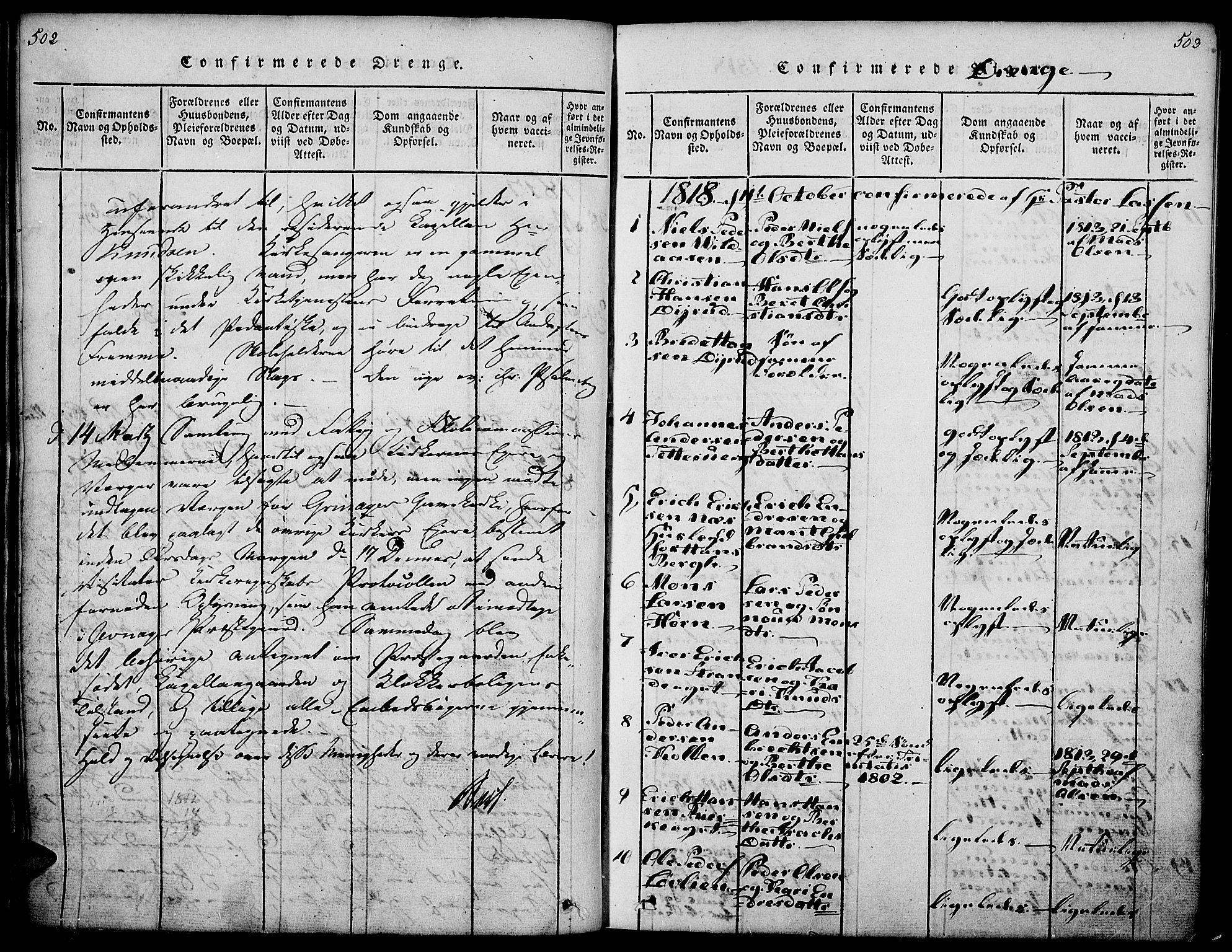 Gran prestekontor, SAH/PREST-112/H/Ha/Haa/L0009: Parish register (official) no. 9, 1815-1824, p. 502-503