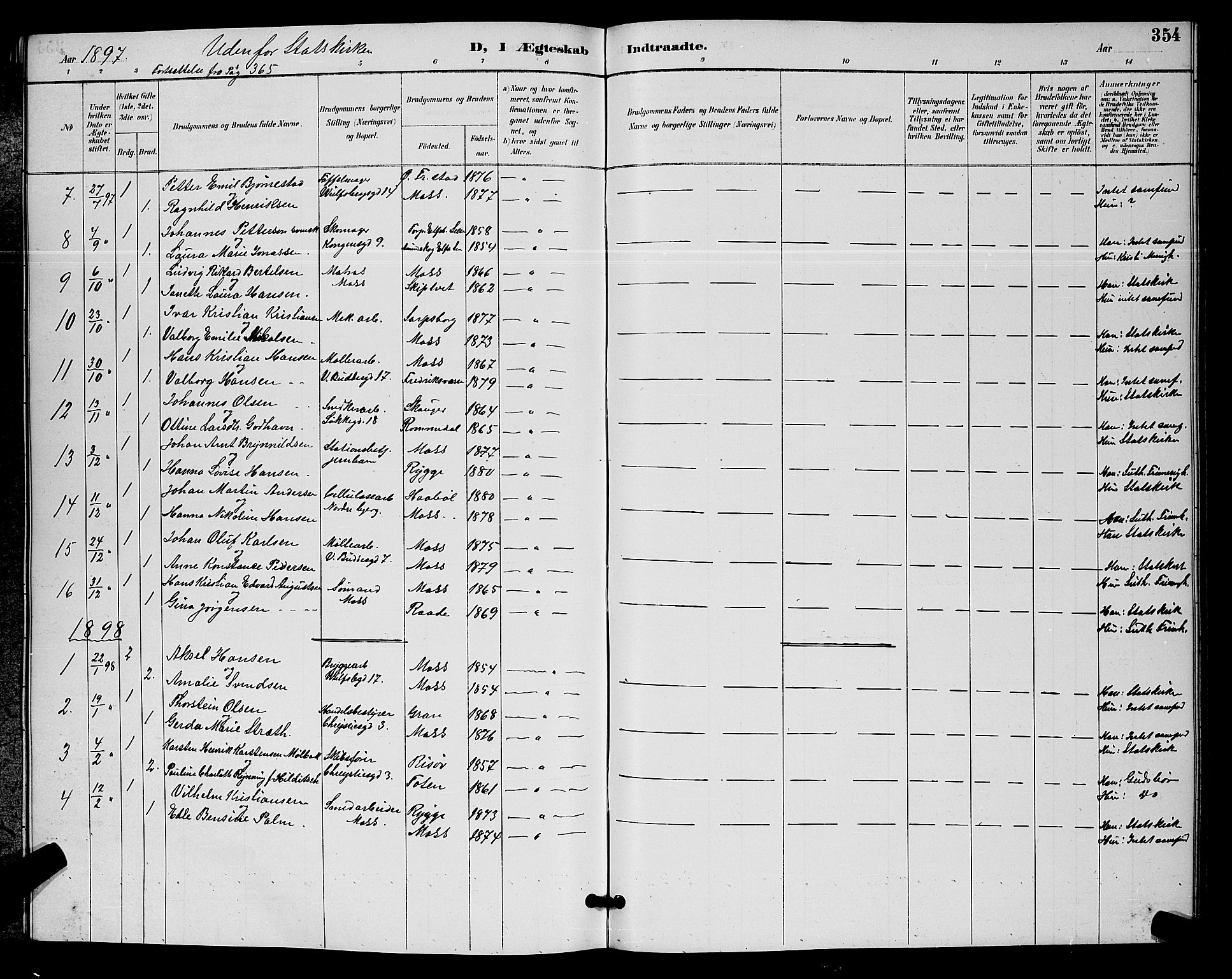 Moss prestekontor Kirkebøker, SAO/A-2003/G/Ga/L0006: Parish register (copy) no. I 6, 1889-1900, p. 354