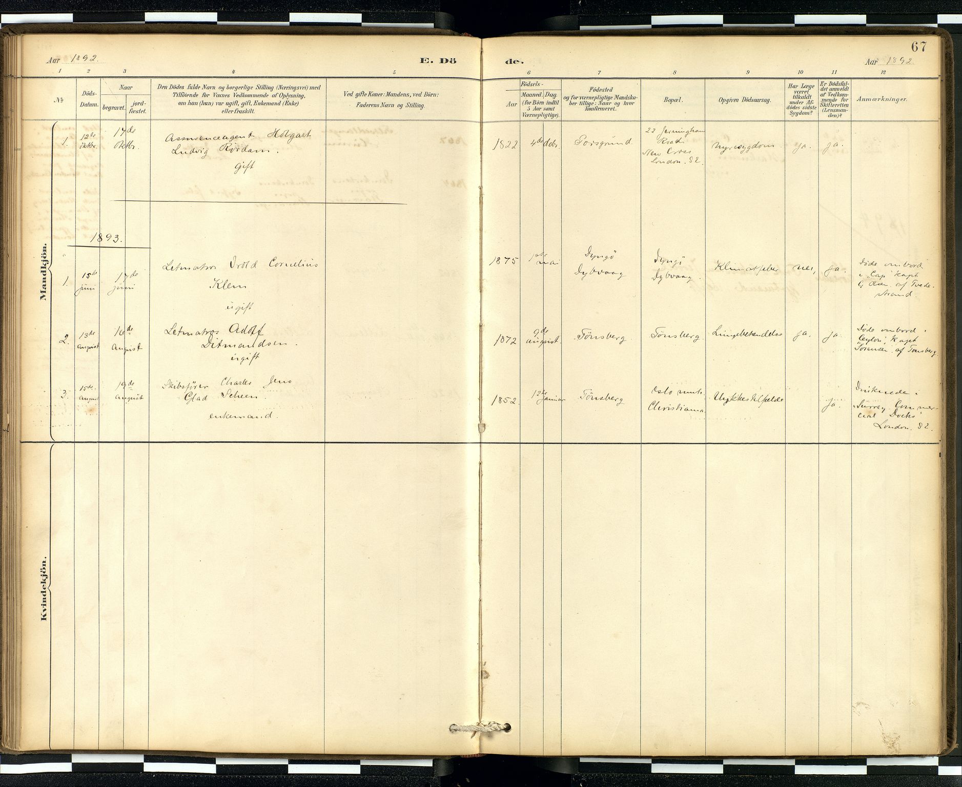  Den norske sjømannsmisjon i utlandet/London m/bistasjoner, SAB/SAB/PA-0103/H/Ha/L0002: Parish register (official) no. A 2, 1887-1903, p. 66b-67a