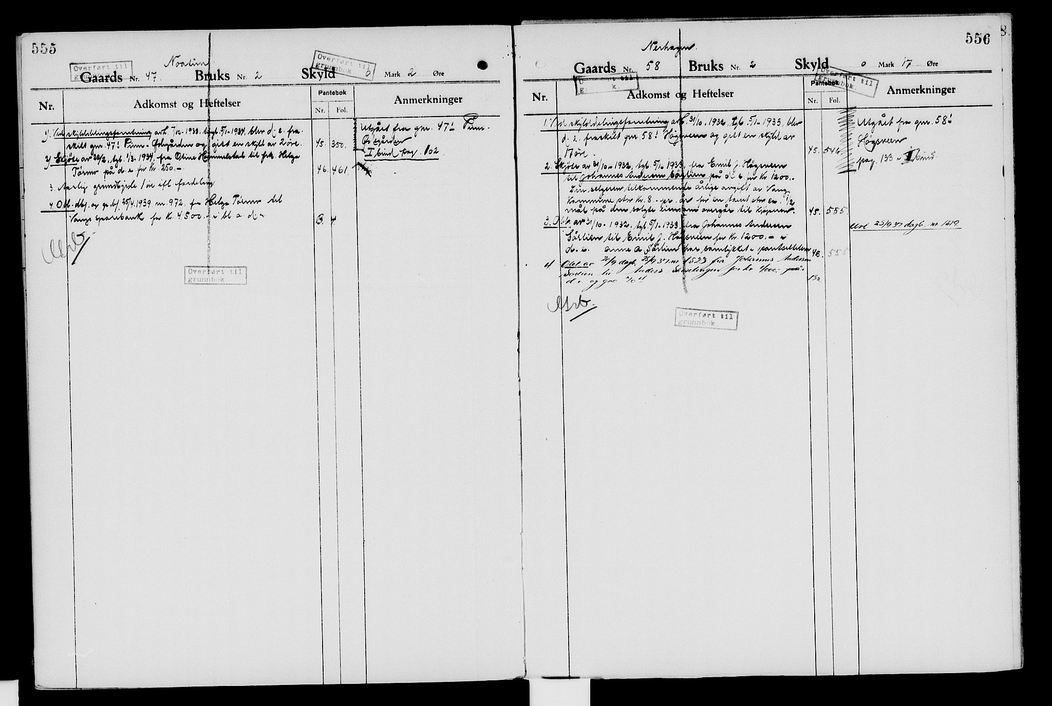 Nord-Hedmark sorenskriveri, SAH/TING-012/H/Ha/Had/Hade/L0007: Mortgage register no. 4.7, 1924-1940, p. 555-556