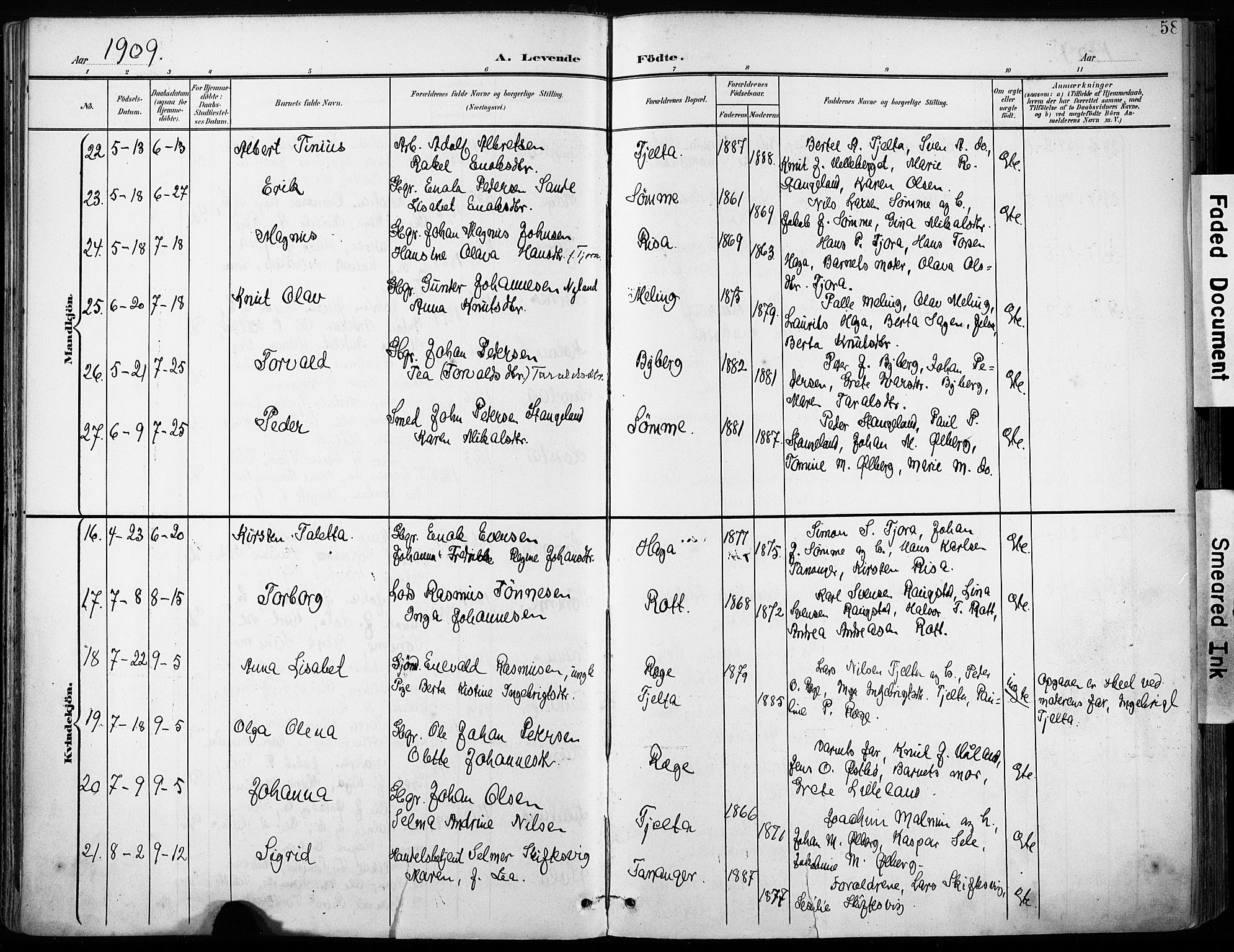 Håland sokneprestkontor, AV/SAST-A-101802/001/30BA/L0013: Parish register (official) no. A 12, 1901-1913, p. 58