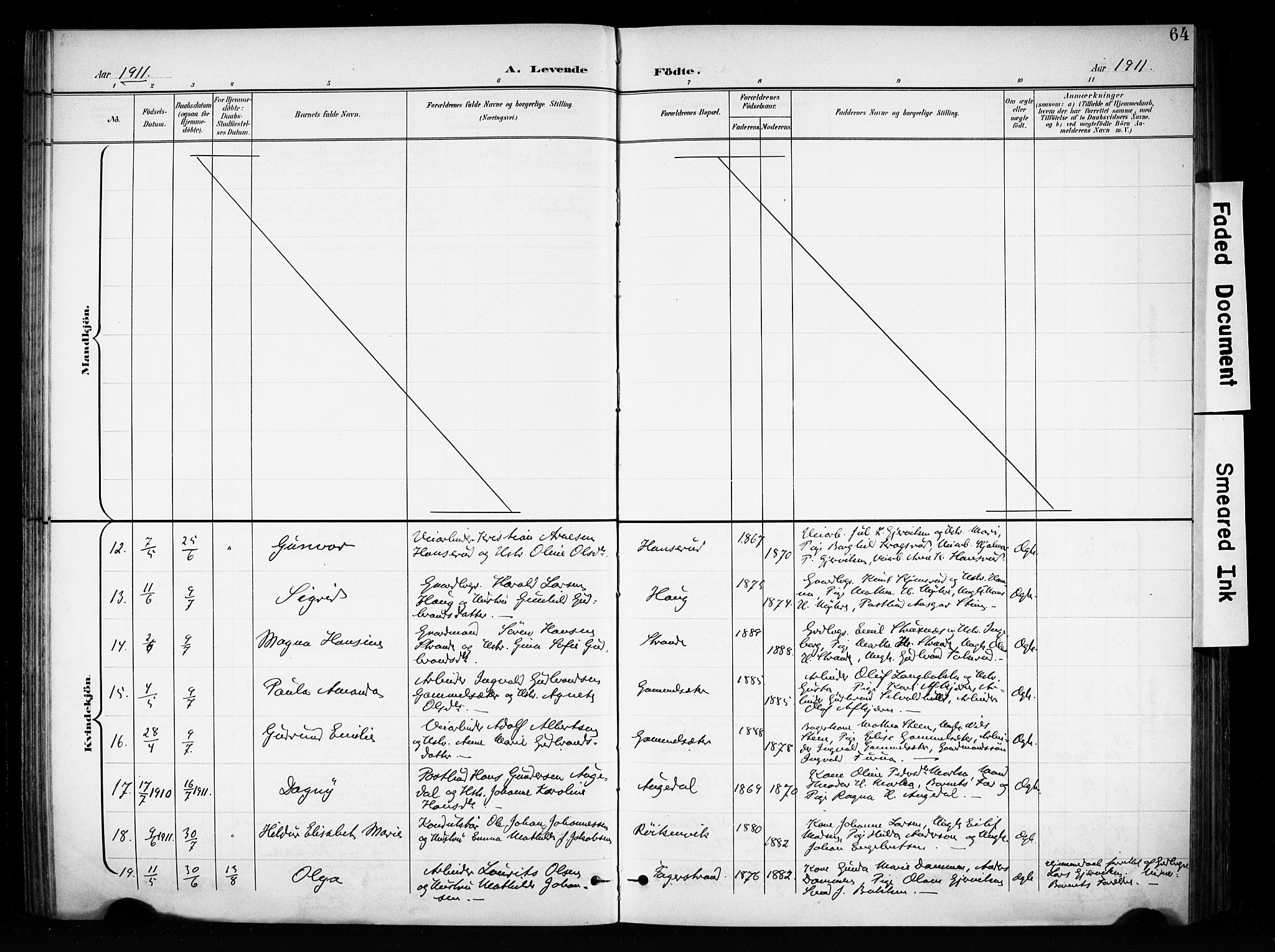 Brandbu prestekontor, SAH/PREST-114/H/Ha/Haa/L0001: Parish register (official) no. 1, 1900-1912, p. 64