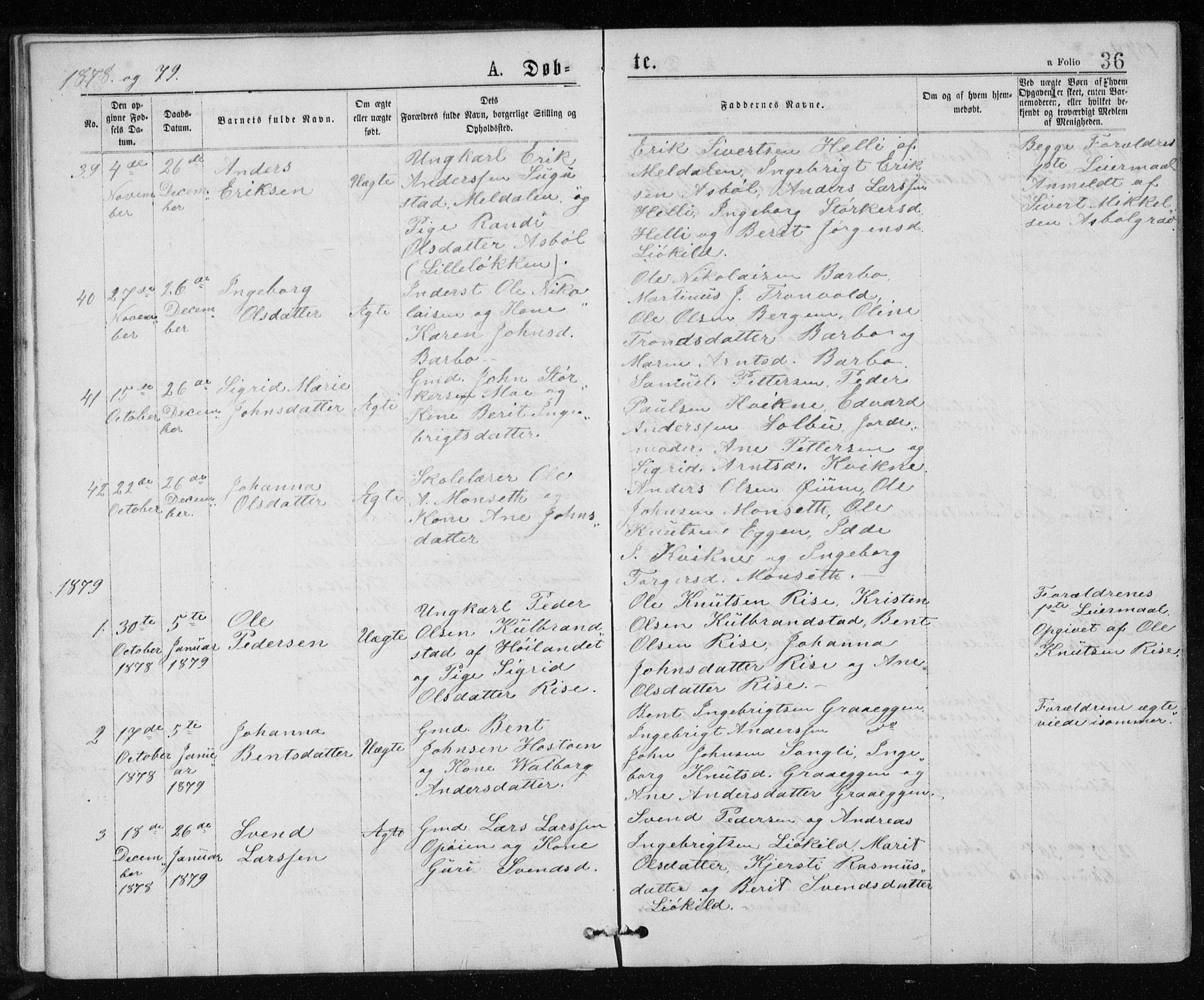Ministerialprotokoller, klokkerbøker og fødselsregistre - Sør-Trøndelag, SAT/A-1456/671/L0843: Parish register (copy) no. 671C02, 1873-1892, p. 36
