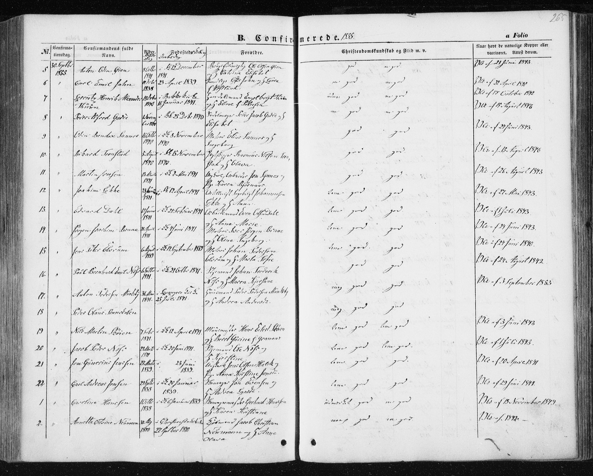 Ministerialprotokoller, klokkerbøker og fødselsregistre - Sør-Trøndelag, SAT/A-1456/602/L0112: Parish register (official) no. 602A10, 1848-1859, p. 265