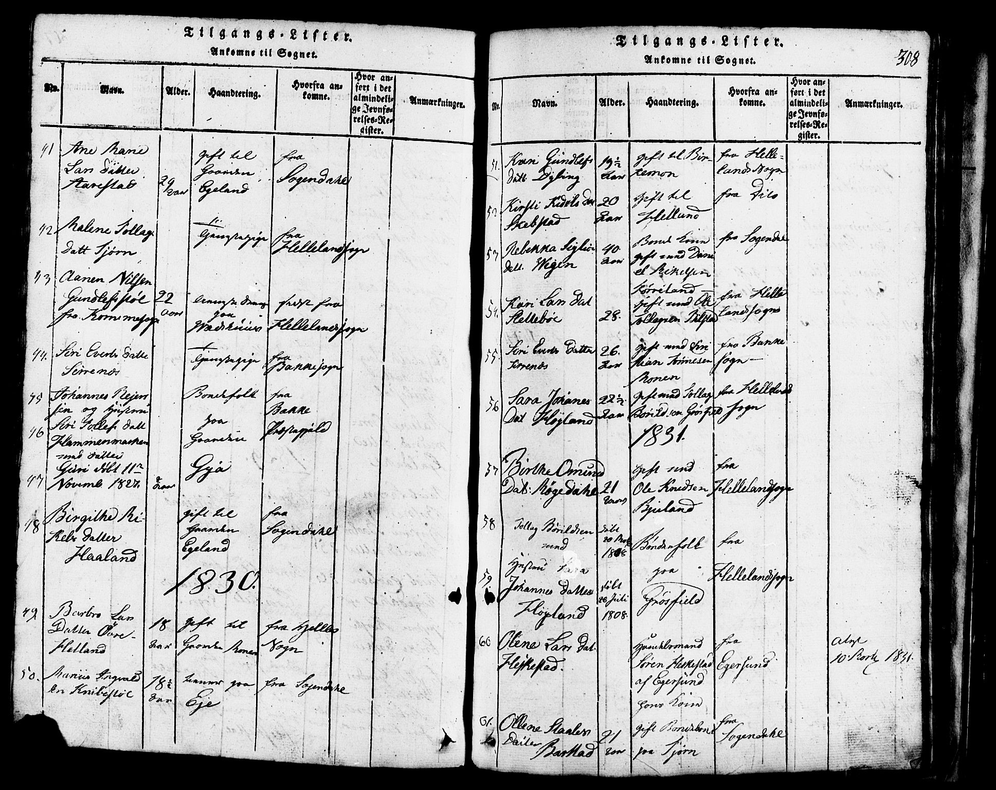 Lund sokneprestkontor, AV/SAST-A-101809/S07/L0001: Parish register (copy) no. B 1, 1815-1853, p. 308