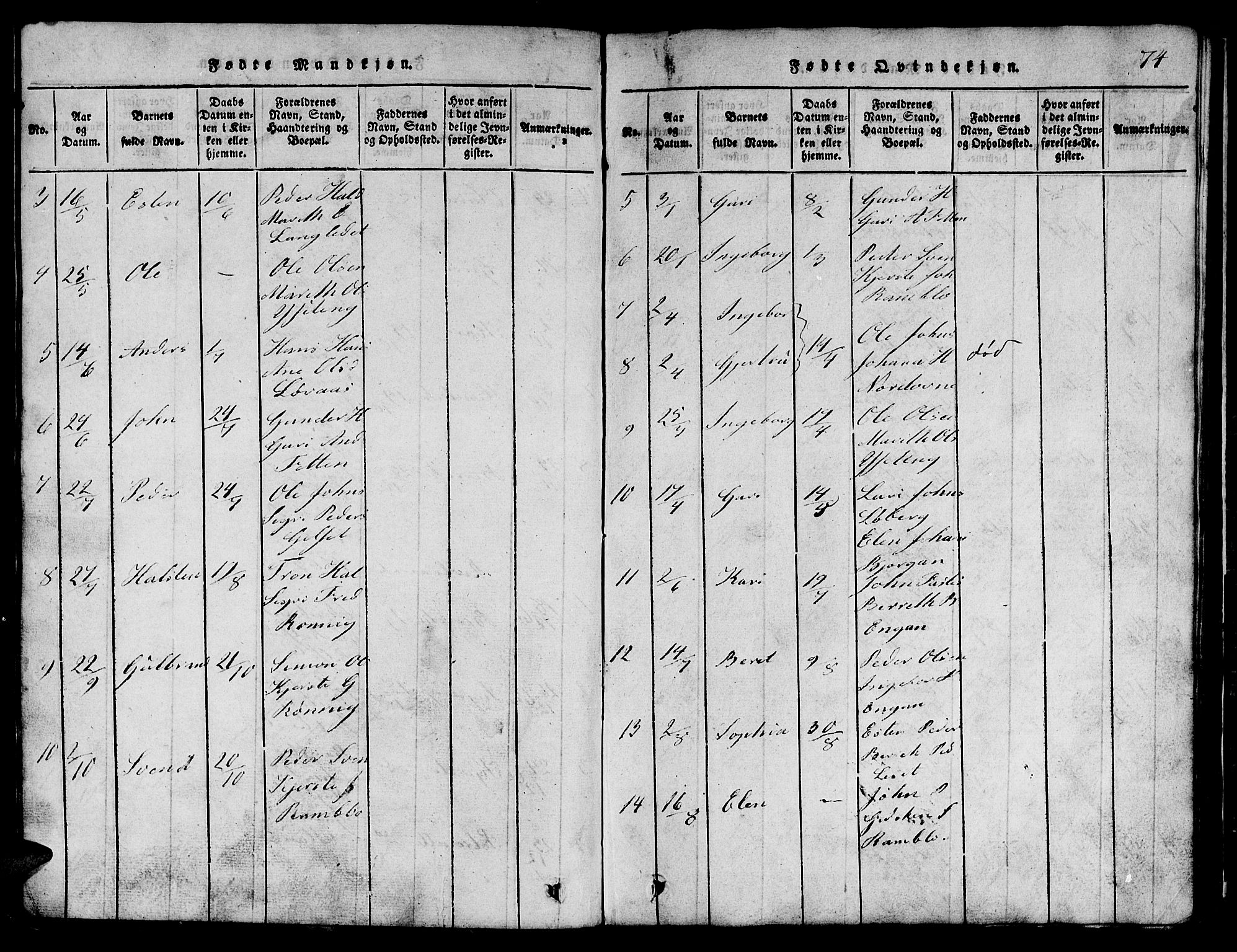 Ministerialprotokoller, klokkerbøker og fødselsregistre - Sør-Trøndelag, SAT/A-1456/685/L0976: Parish register (copy) no. 685C01, 1817-1878, p. 74