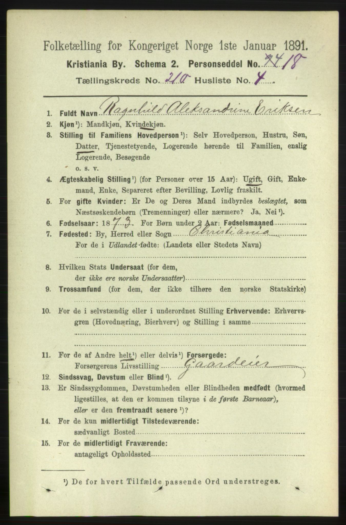 RA, 1891 census for 0301 Kristiania, 1891, p. 125498